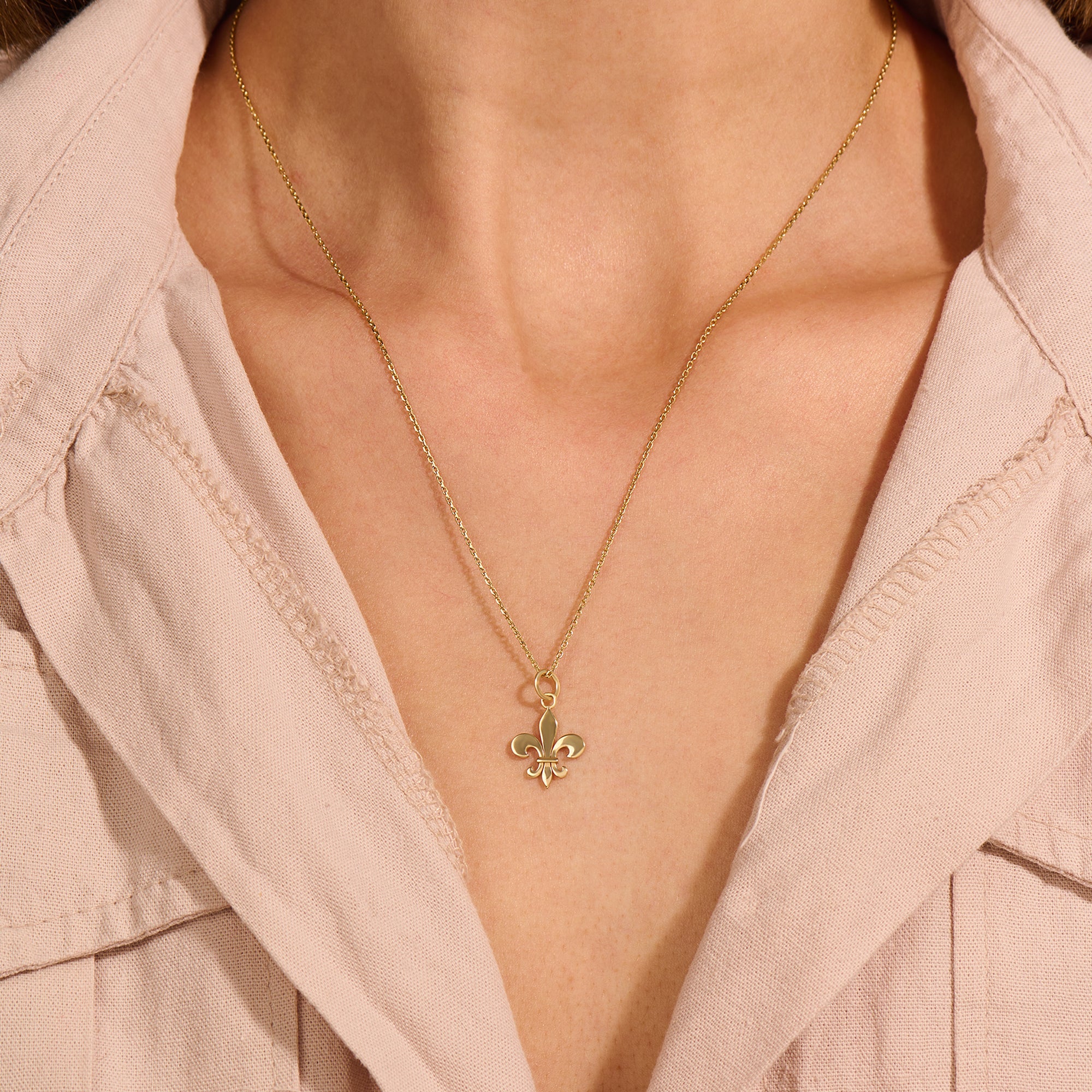 14K Solid Gold Small Fleur de Lis Necklace