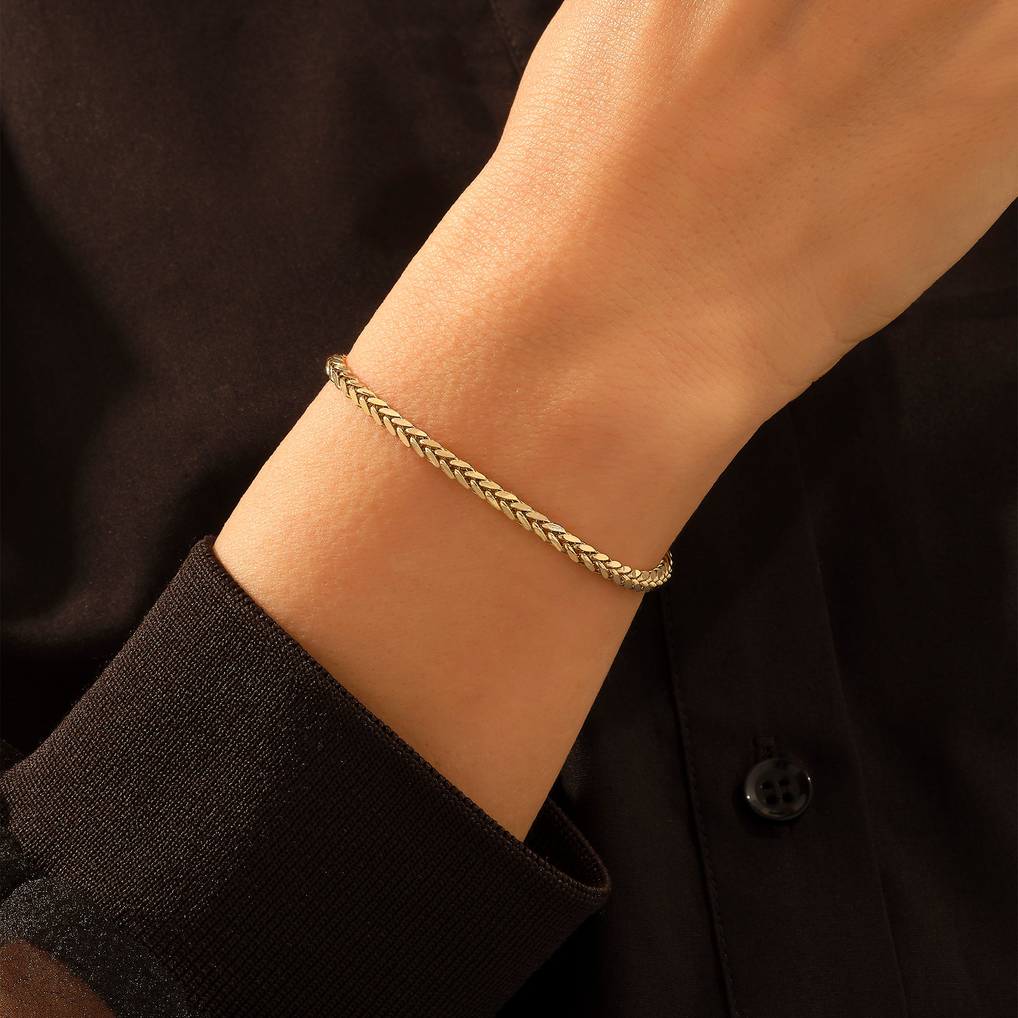 14K Solid Yellow Gold 3mm Woven Chain Bracelet