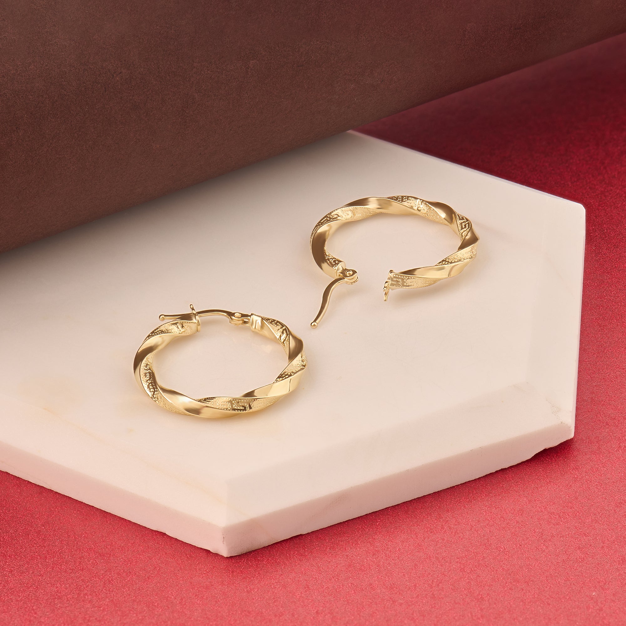 14k Yellow Gold Greek Twist Hoop Earrings