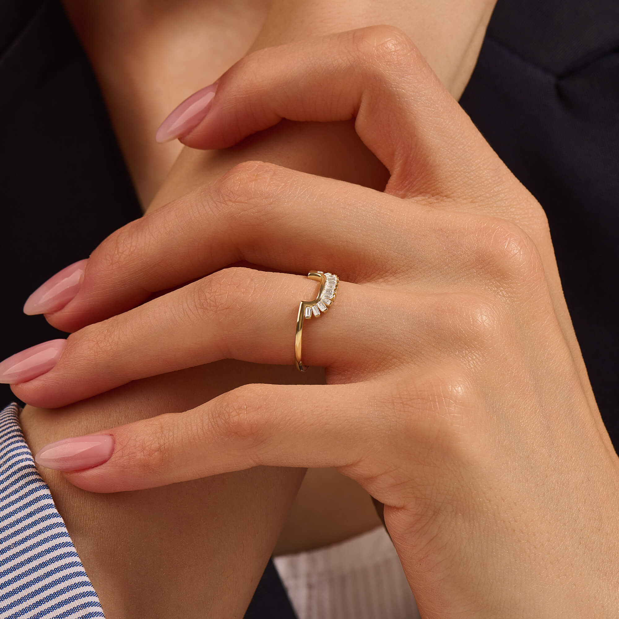 Women's 14k Real Gold Half Square Sunburst Ring