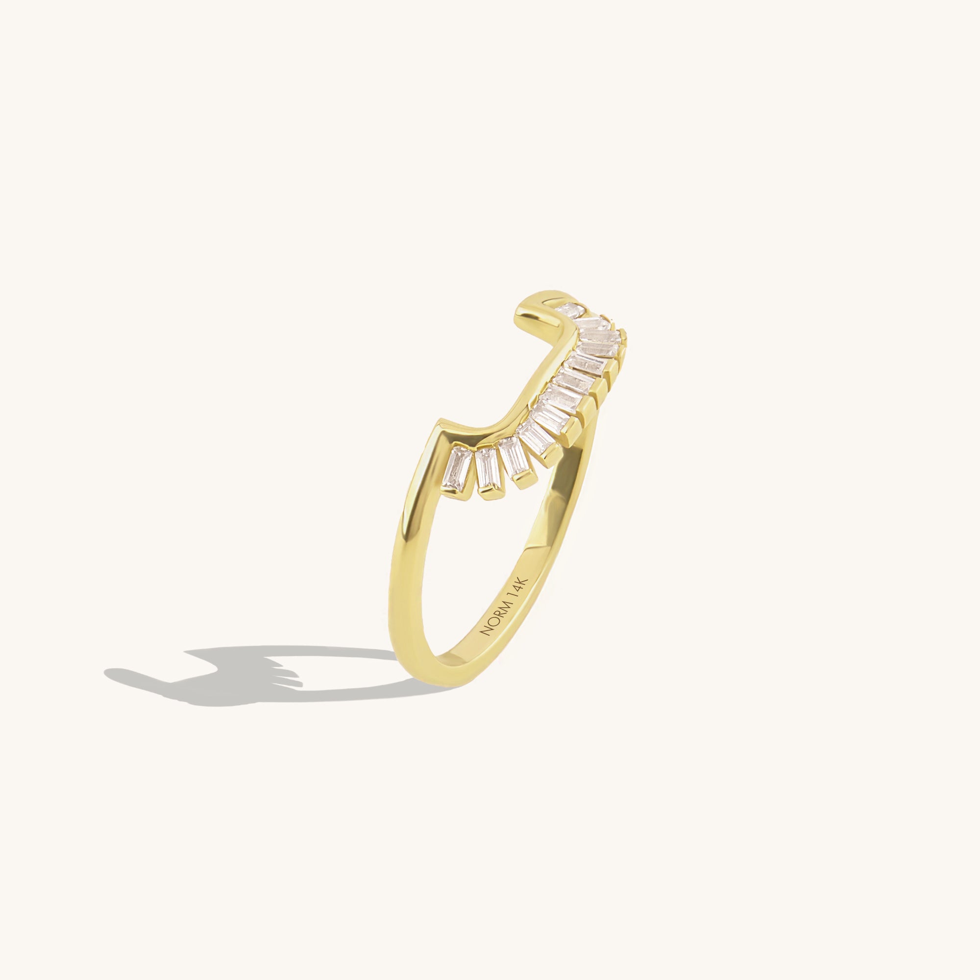 14k Gold Half Square Baguette Curve Stacking Ring