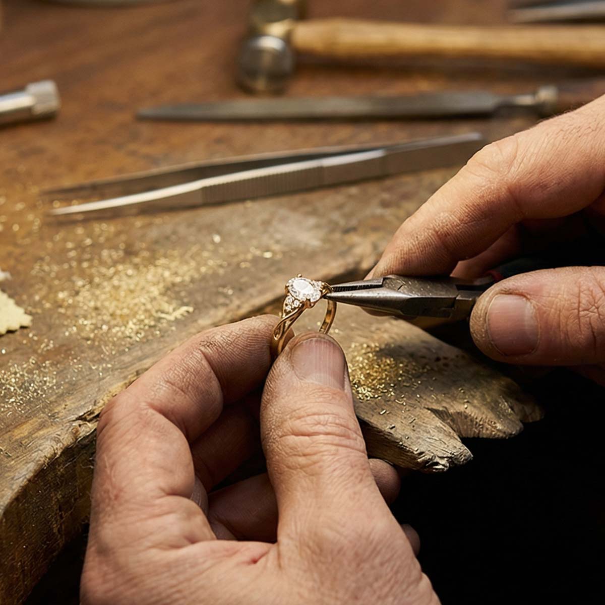 Norm Craftsman Hand-crafting Solid Gold Ring