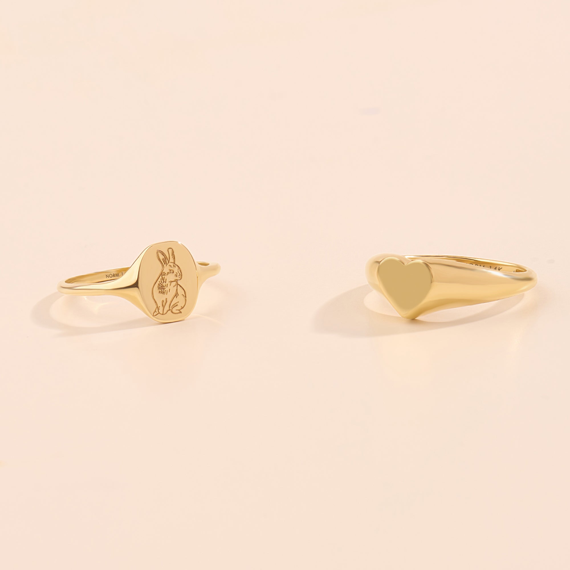 14K Real Yellow Gold Heart Pinky Signet Ring