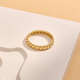 14K Real Gold Herringbone Band Ring