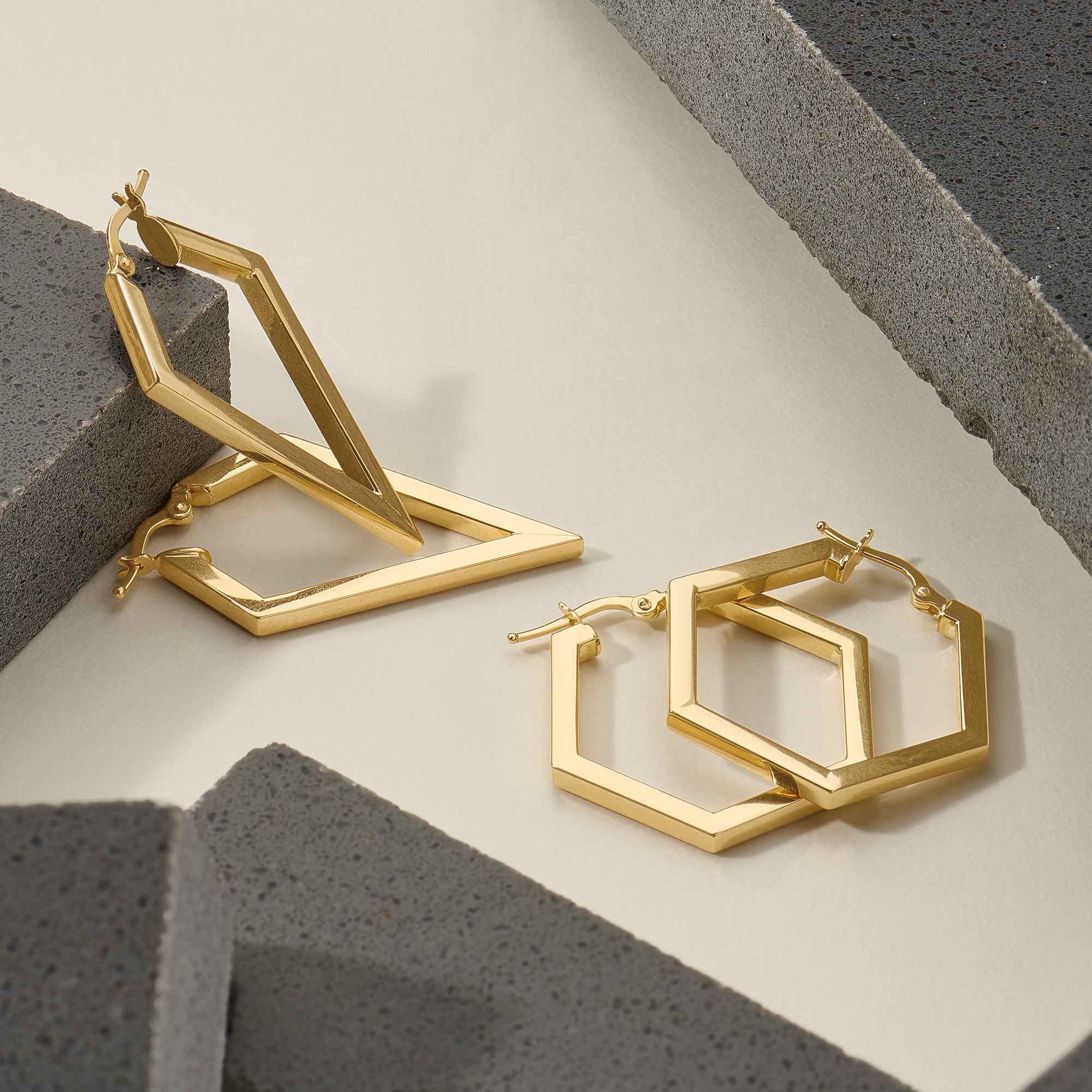 14K Solid Gold Hexagon Hoops