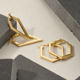 14K Solid Gold Hexagon Hoops