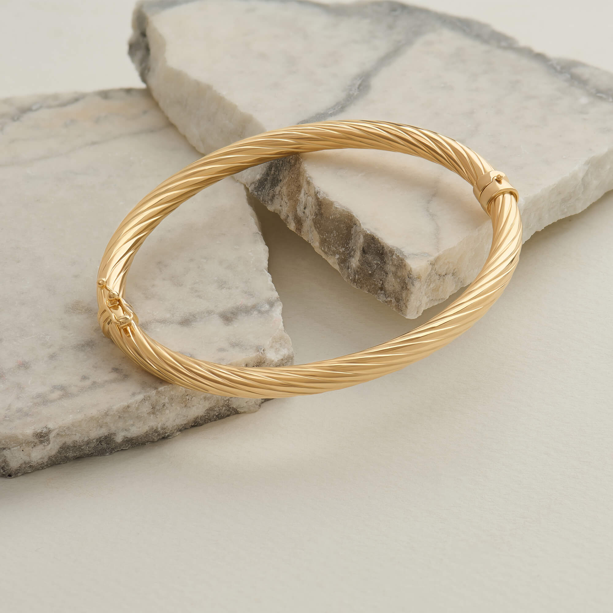 Hinged Twist Bangle Bracelet in 14K Real Yellow Gold