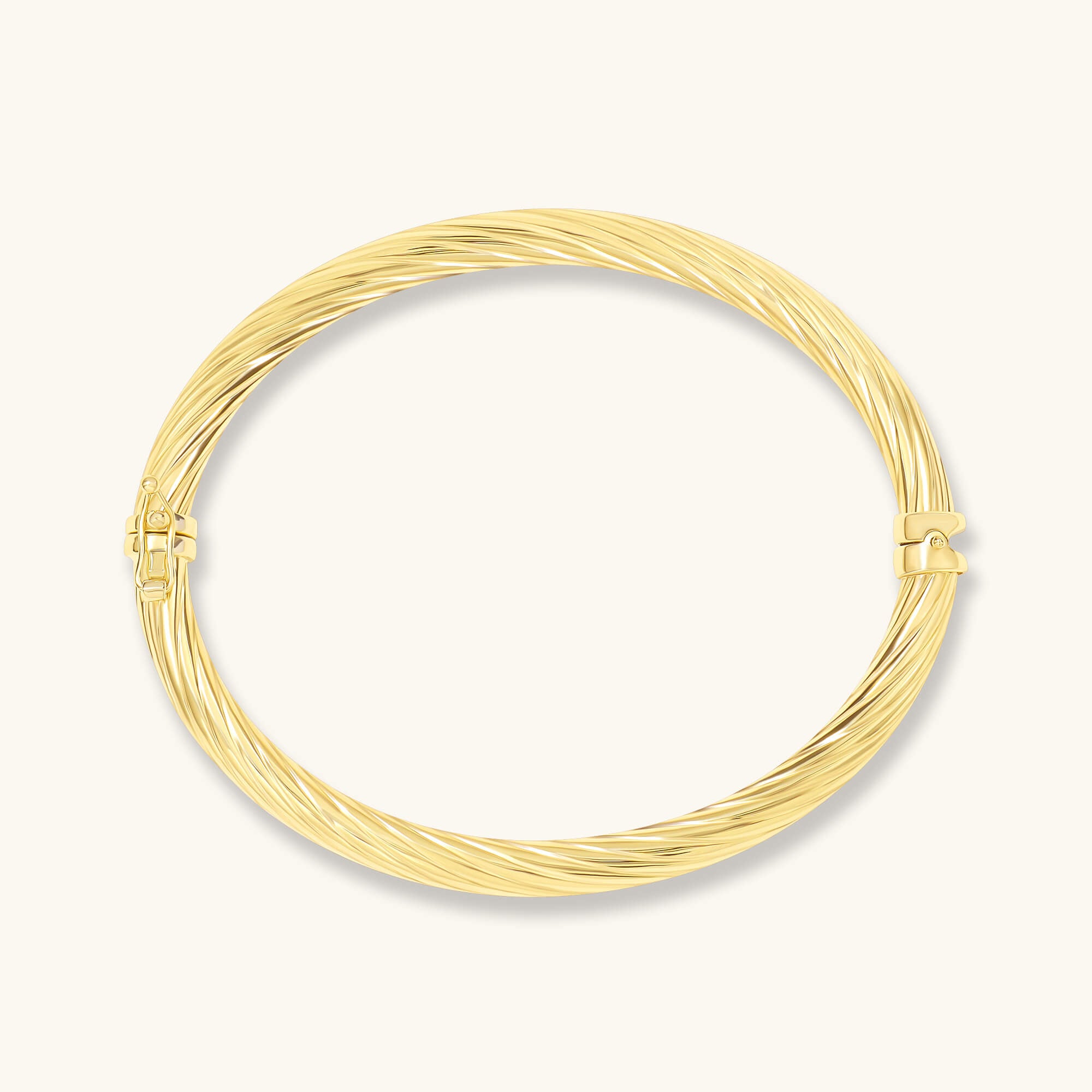 Twist Detailed Hinged Bangle Bracelet in 14K Solid Yellow Gold