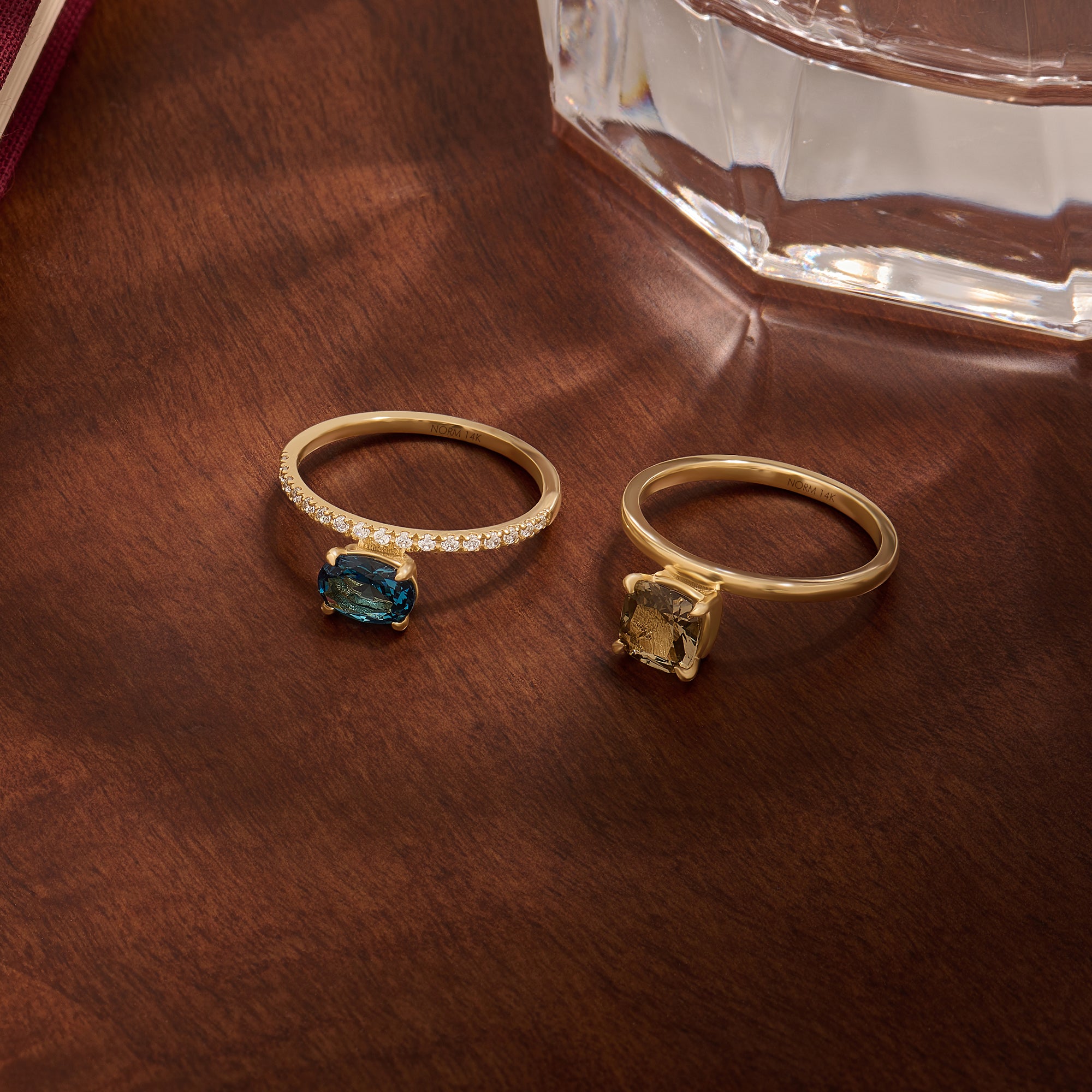 Hover Smokey Gray Cushion Solitaire Ring in Solid Gold