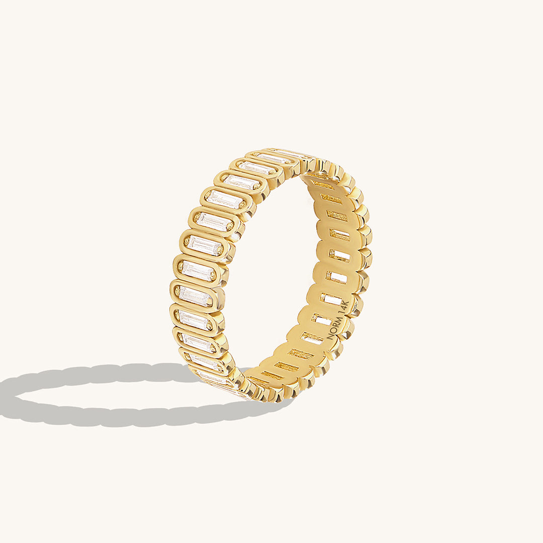 14K Solid Gold Inlay Baguette Eternity Wedding Band Ring