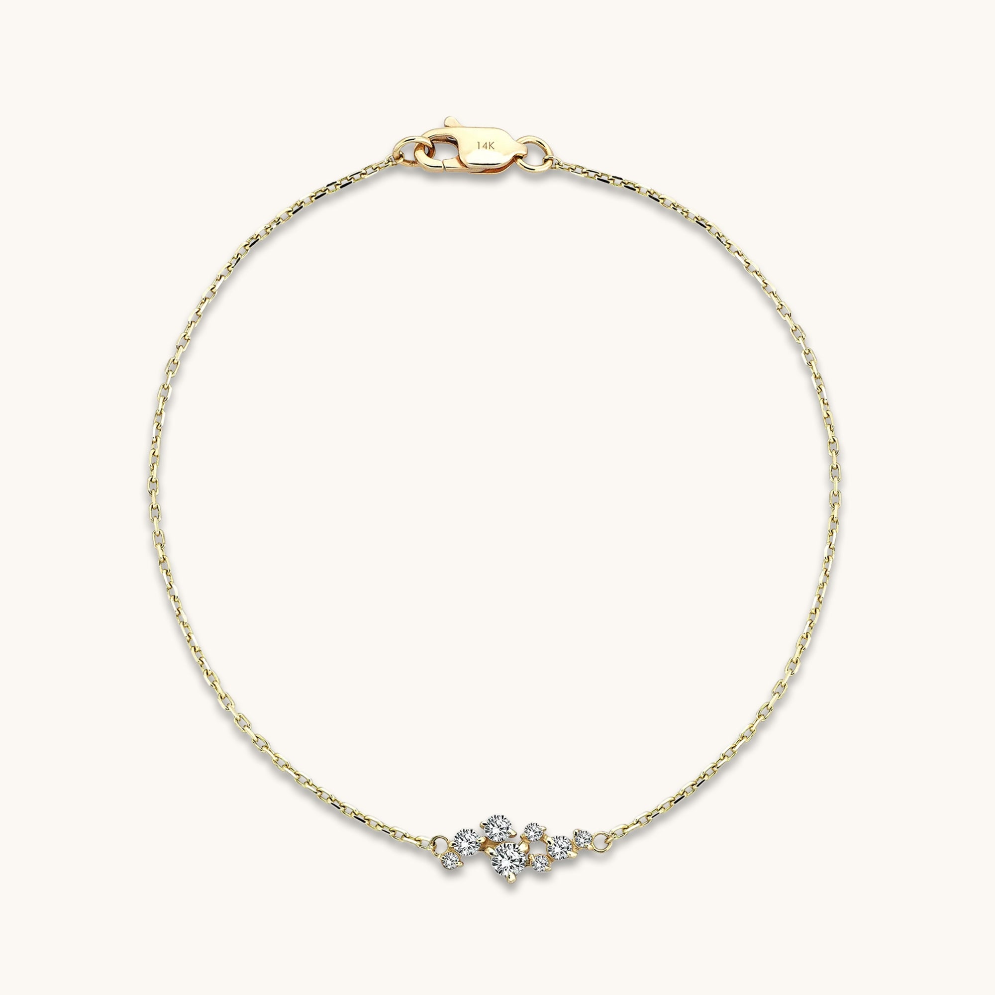 14k Solid Gold Cluster Bracelet for Women