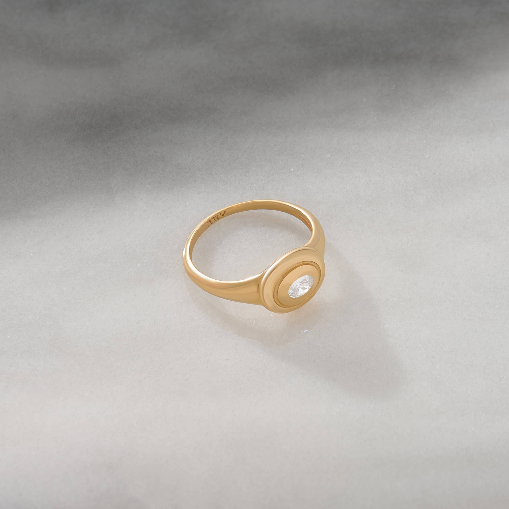 Bezel Circle Signet Ring with Lab-Grown Diamond in Solid Gold