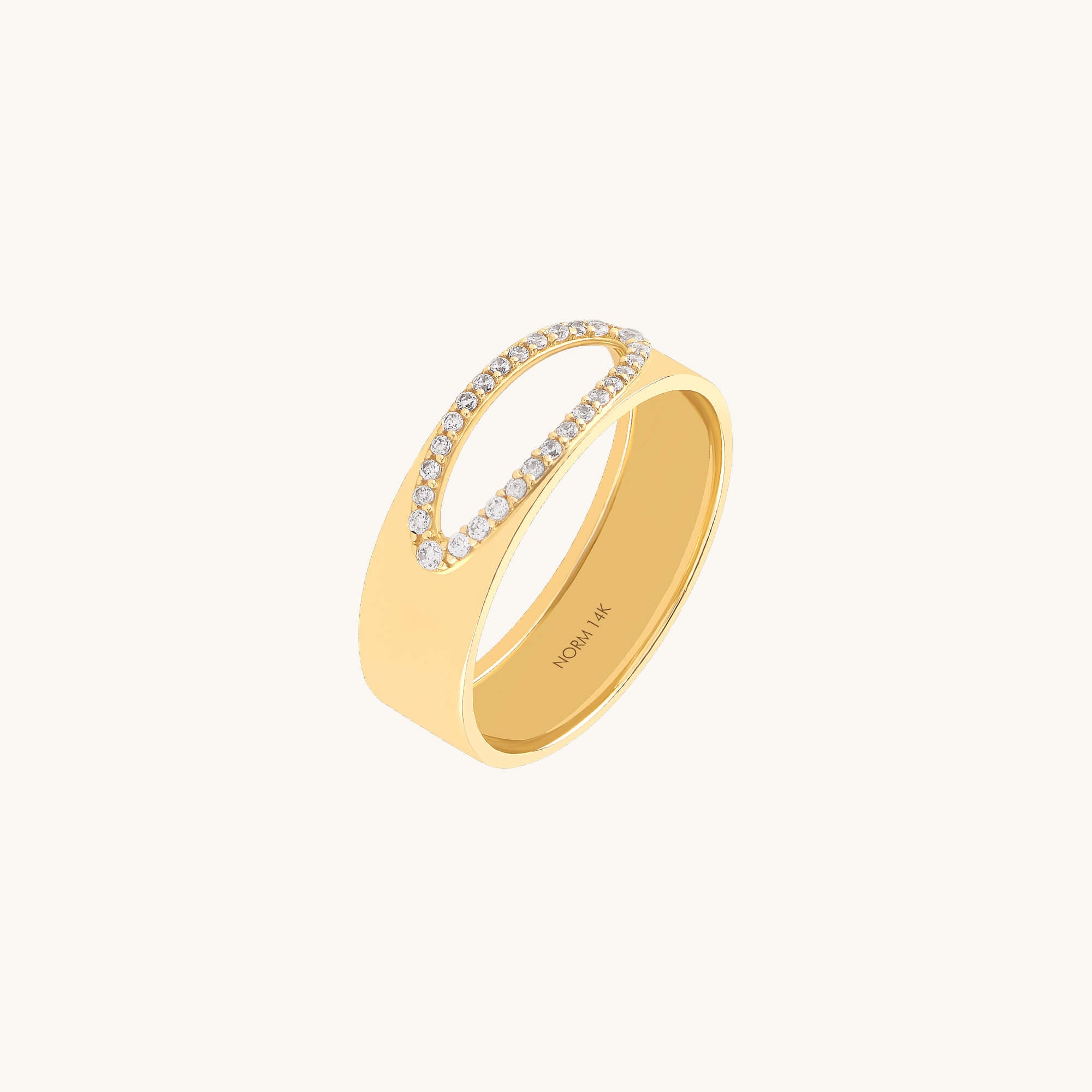 Lab-Grown Diamond Ellipse Hollow Band Ring in Solid Yellow Gold