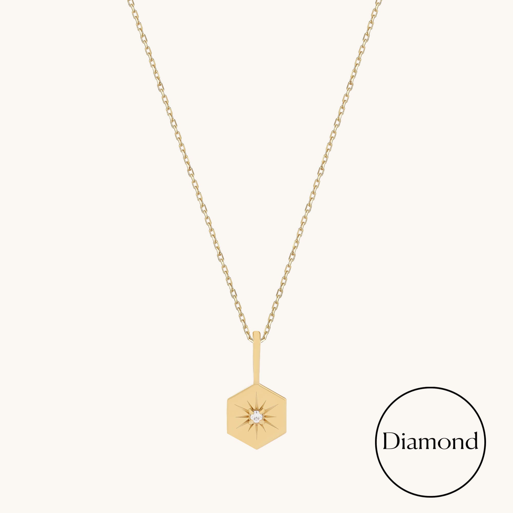 Lab-Grown Diamond Hexagon Starburst Necklace in Solid Gold