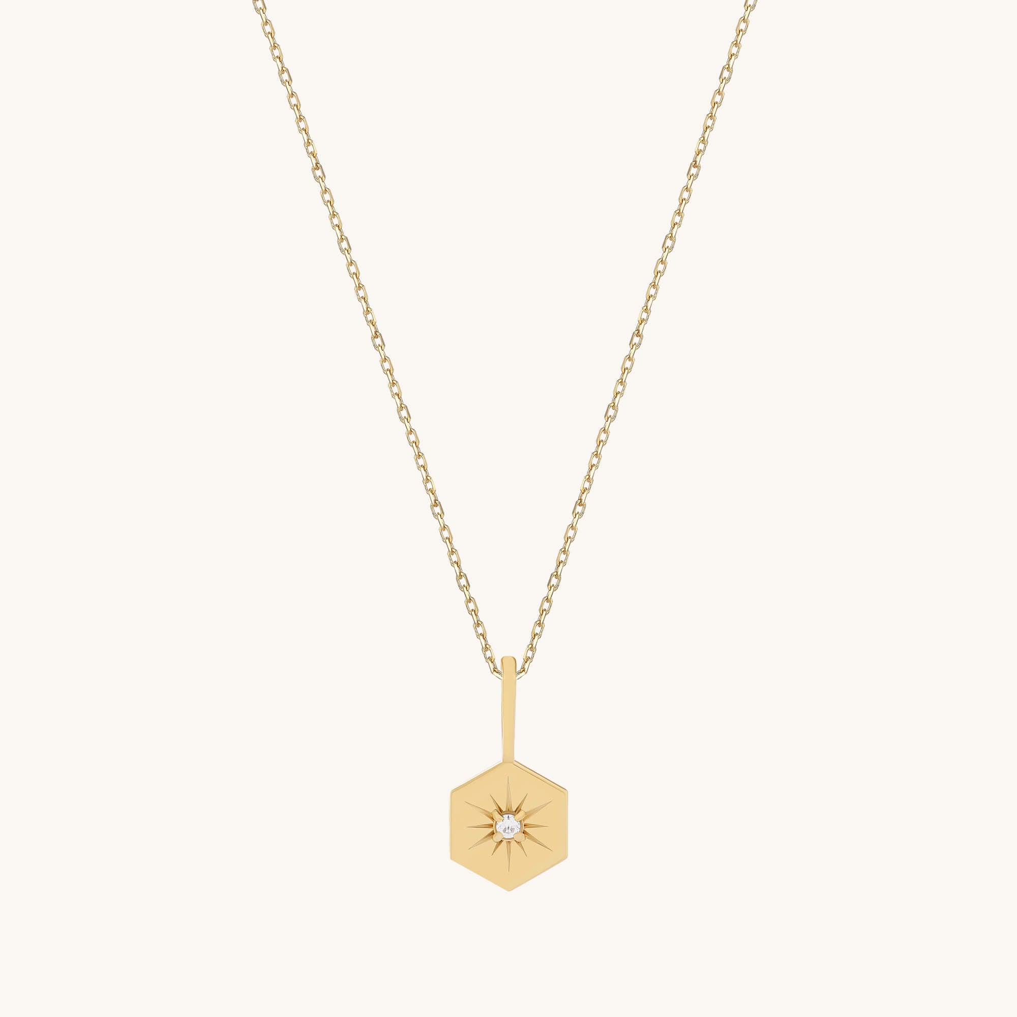 Yellow Gold and Lab-Grown Diamond Hexagon Starburst Necklace