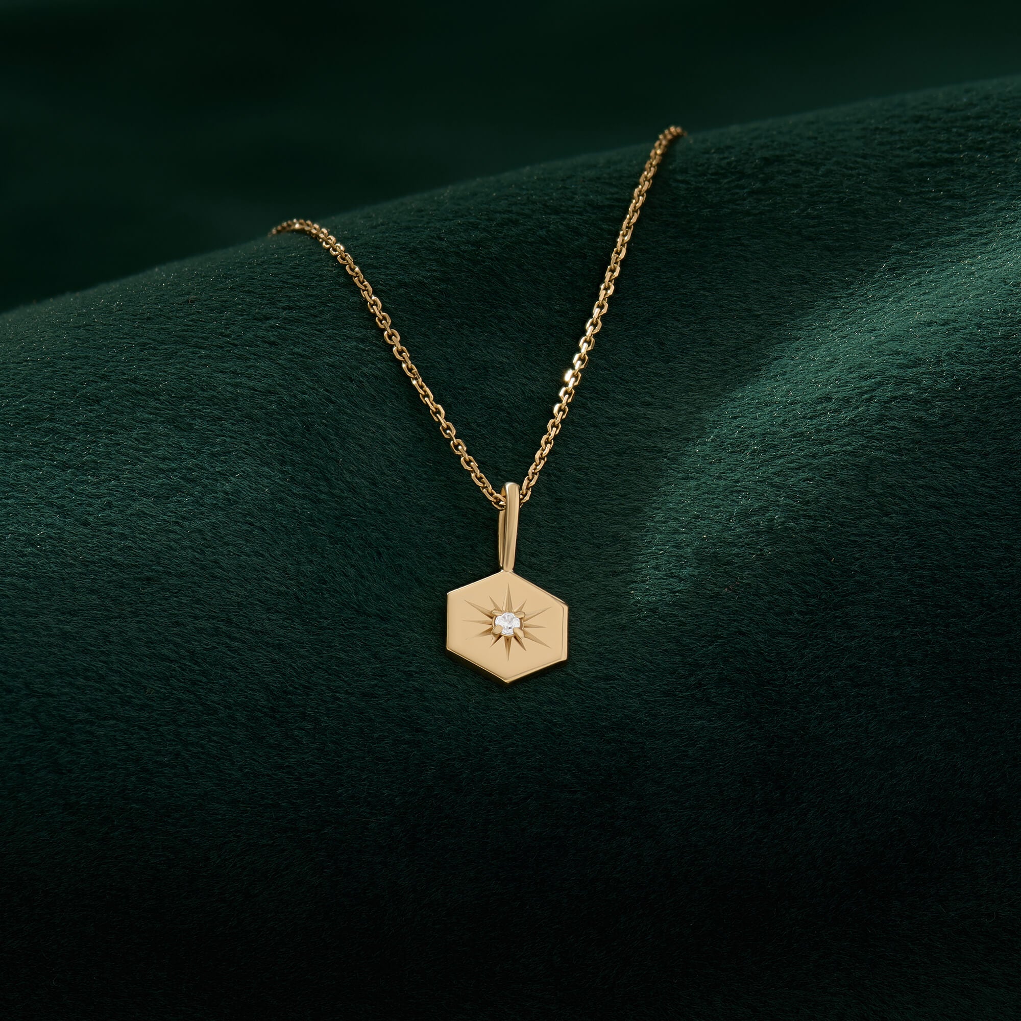 Real Gold Lab-Grown Diamond Hexagon Starburst Necklace