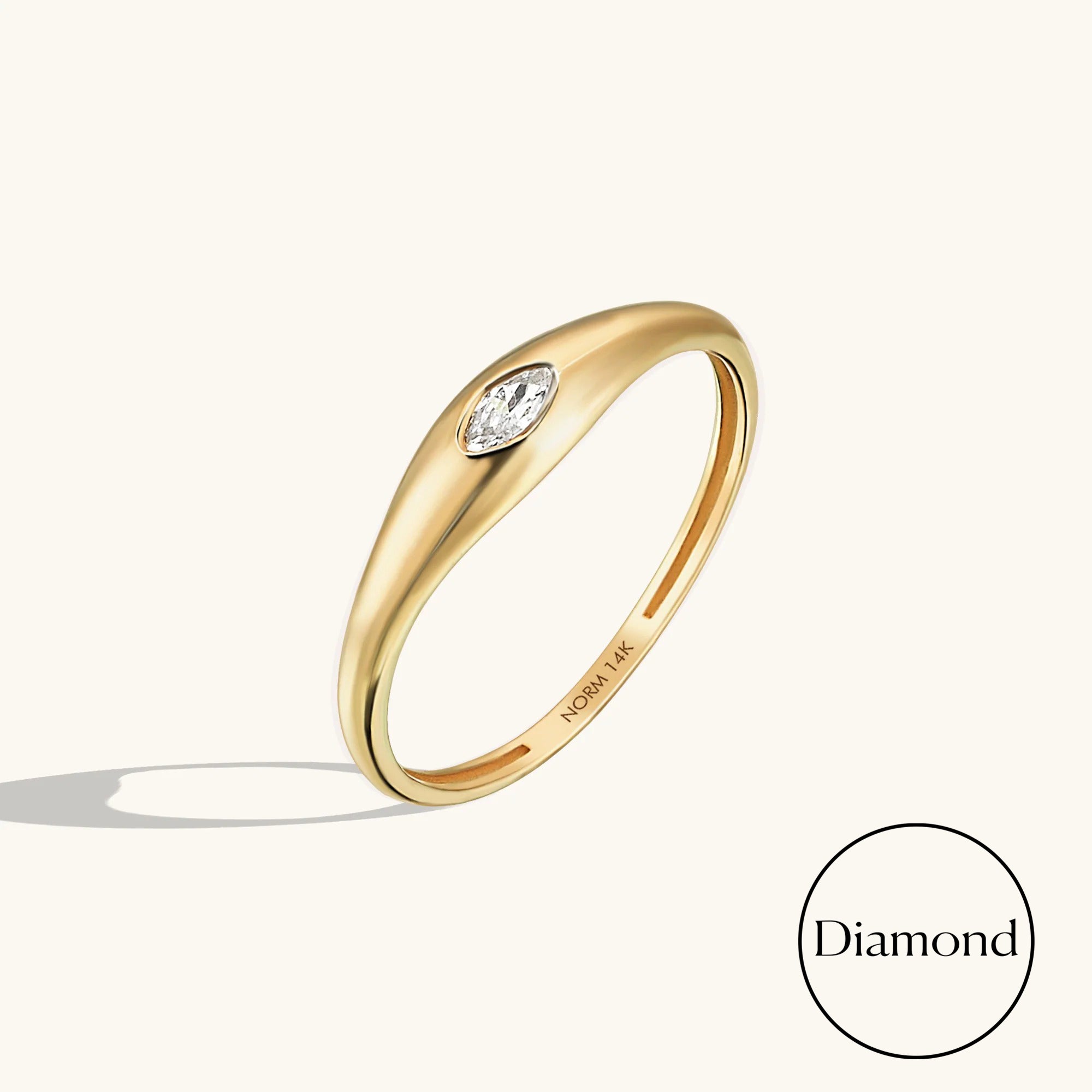 Lab-Grown Diamond Marquise Bezel Signet Ring in Solid Yellow Gold