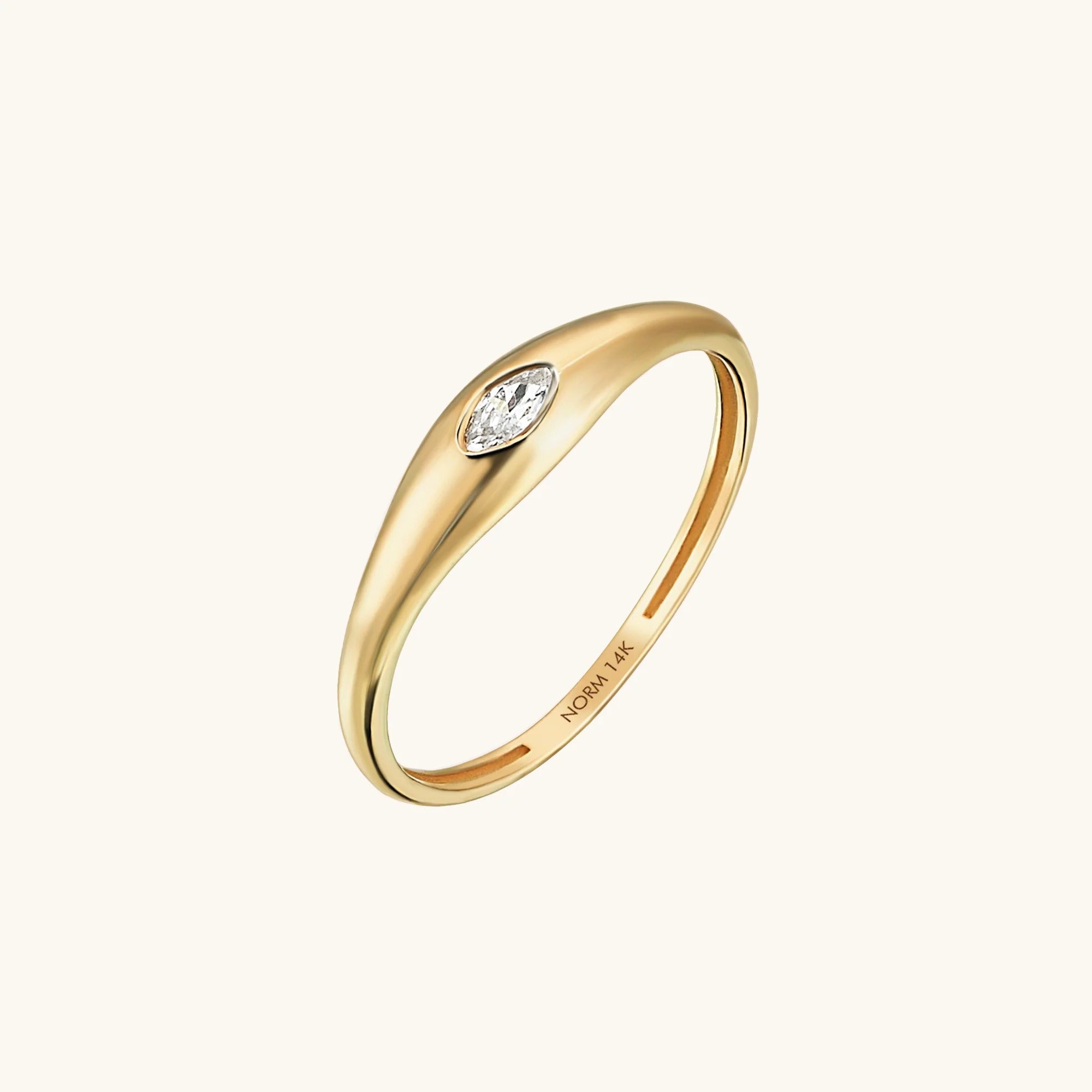 Lab-Grown Diamond Stone Marquise Bezel Signet Ring in Yellow Gold