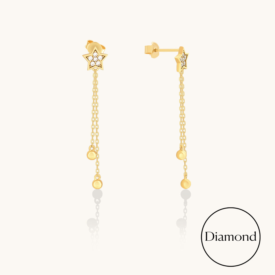 Lab-Grown Diamond Star Chain Drop Earrings in Solid Gold