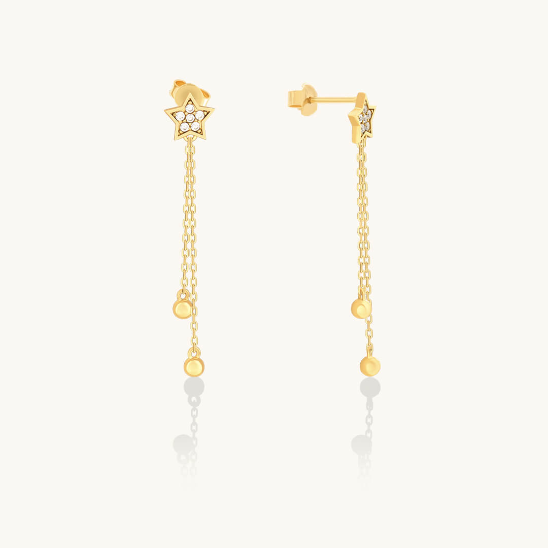 Golden Lab-Grown Diamond Star Chain Drop Earrings