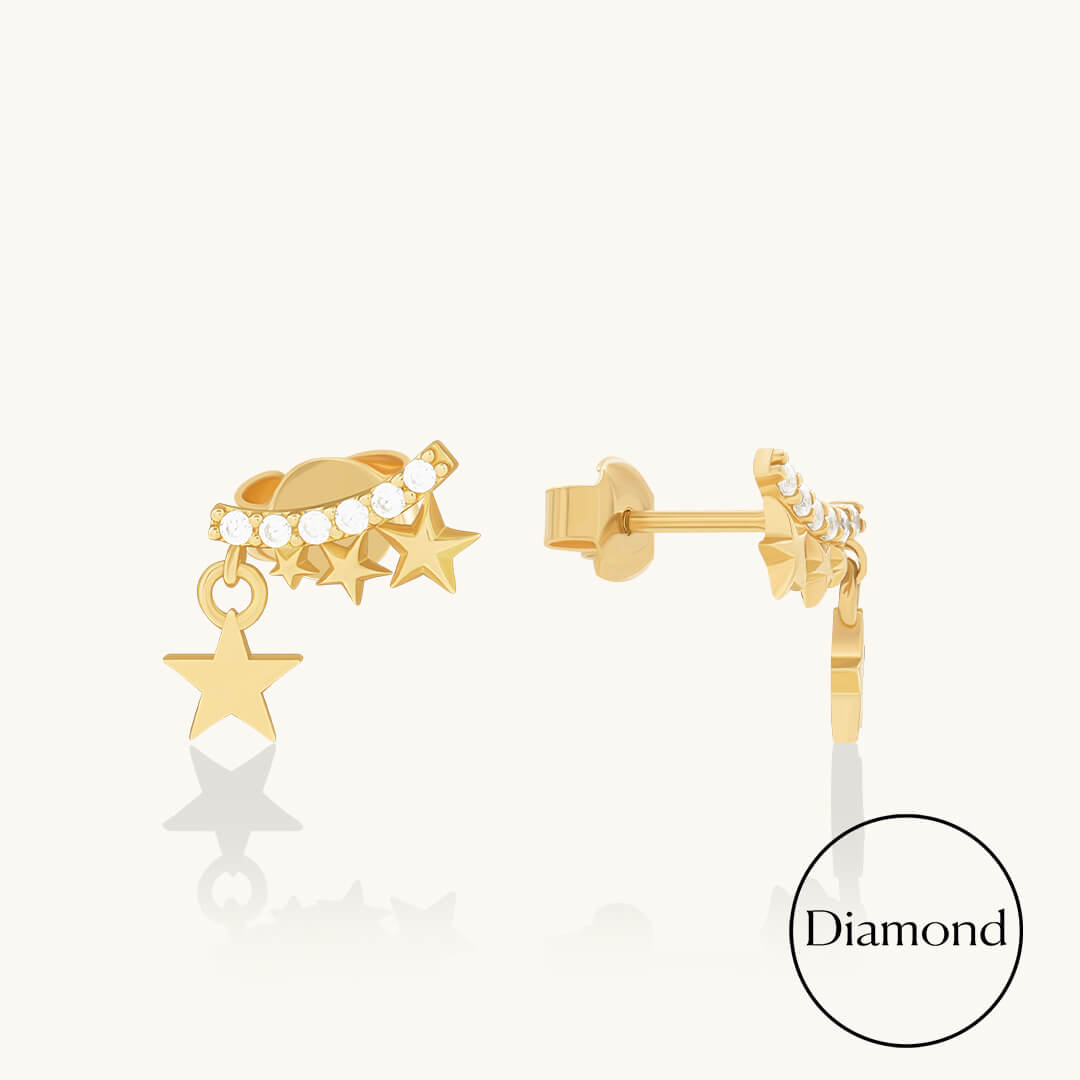 Lab-Grown Diamond Star Cluster Earrings in Solid Gold