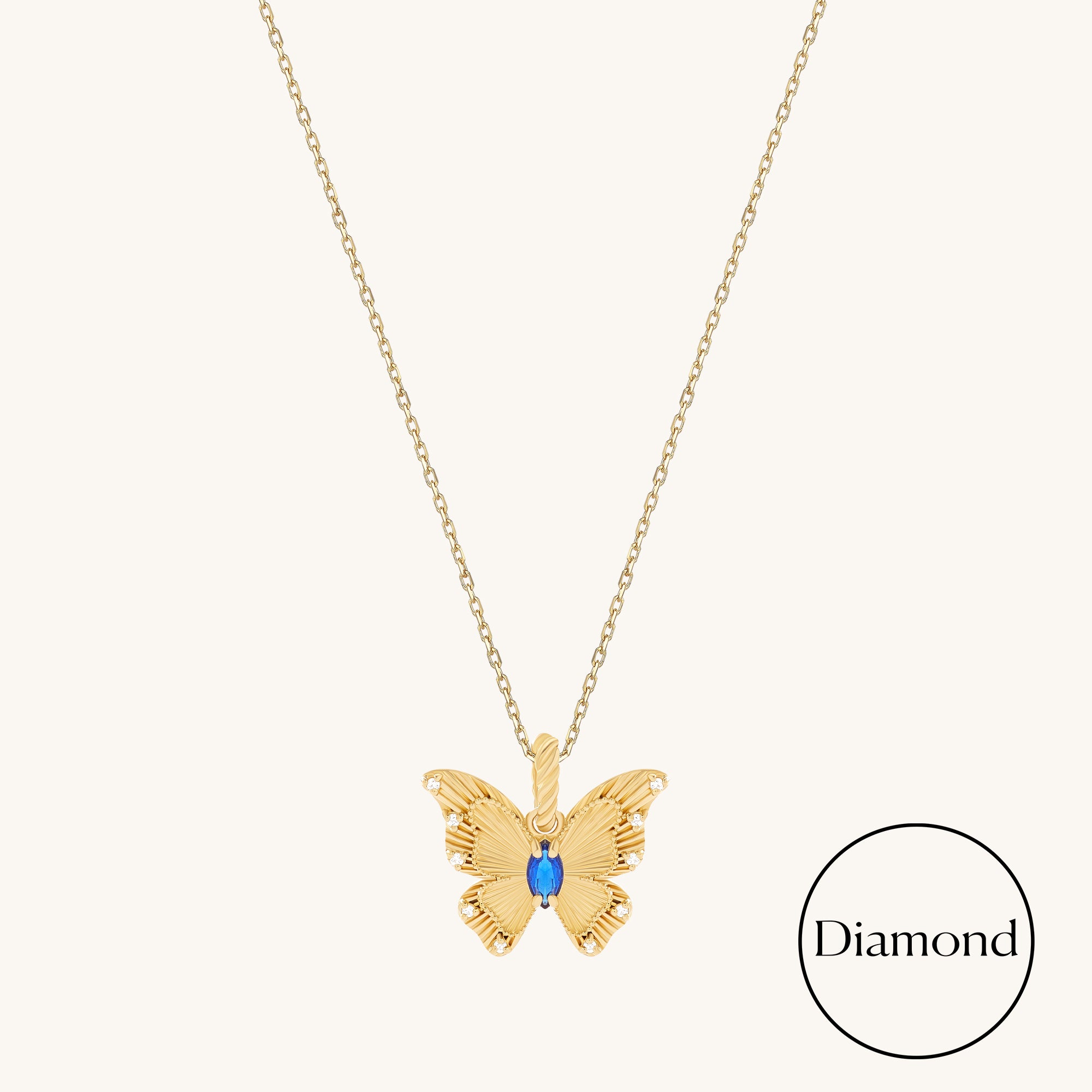 Lab-Created Sapphire Marquise Butterfly Necklace in 14k Solid Gold