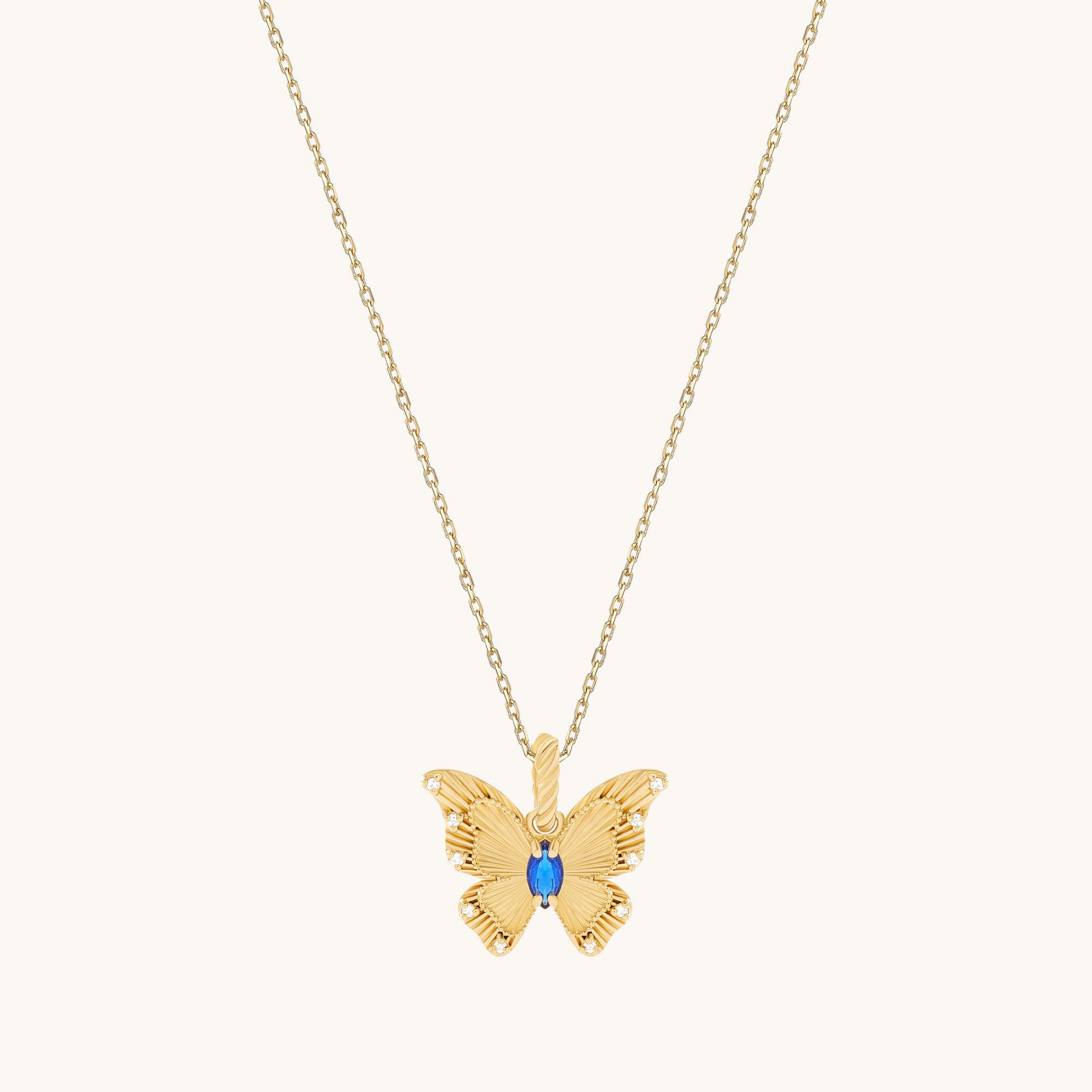 Lab-Created Sapphire Marquise Butterfly Necklace in Solid Gold