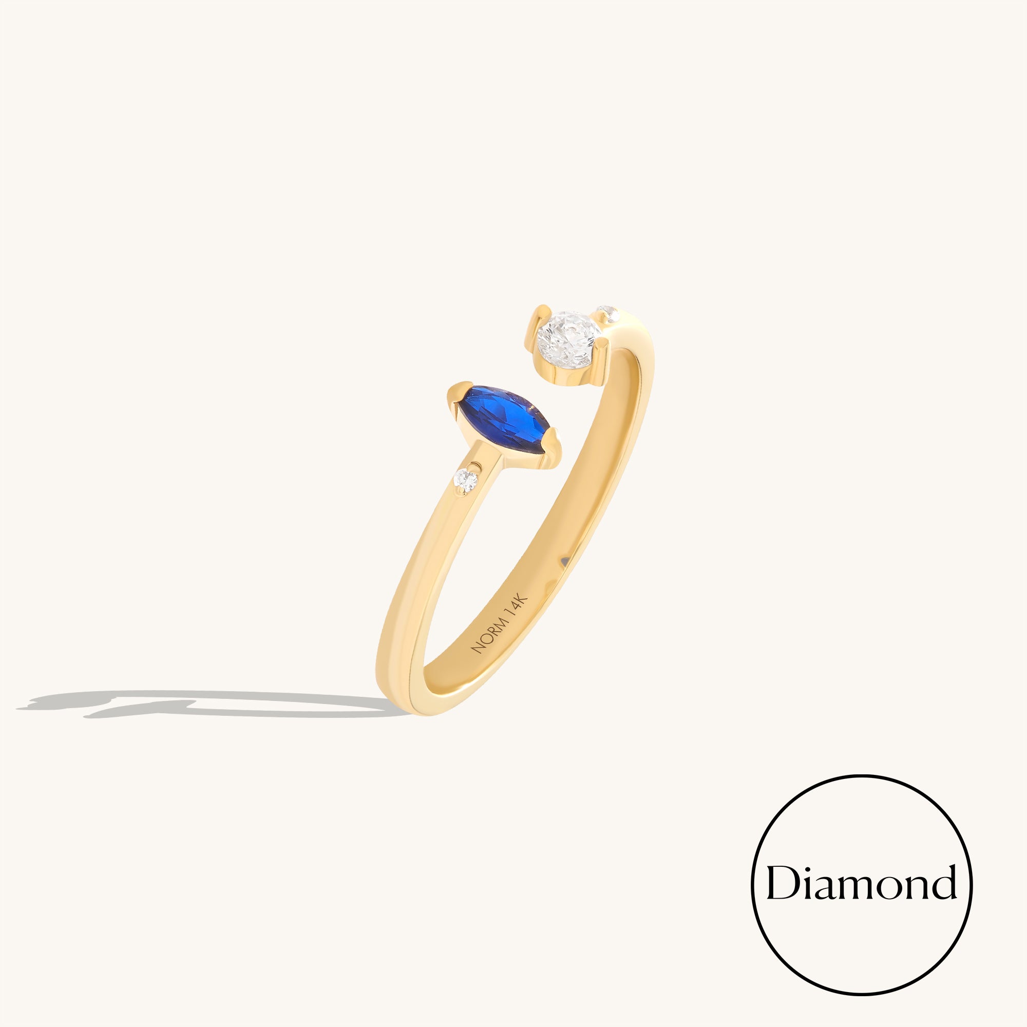Women's Lab-Grown Diamond Sapphire Marquise Open Ring in Solid Gold