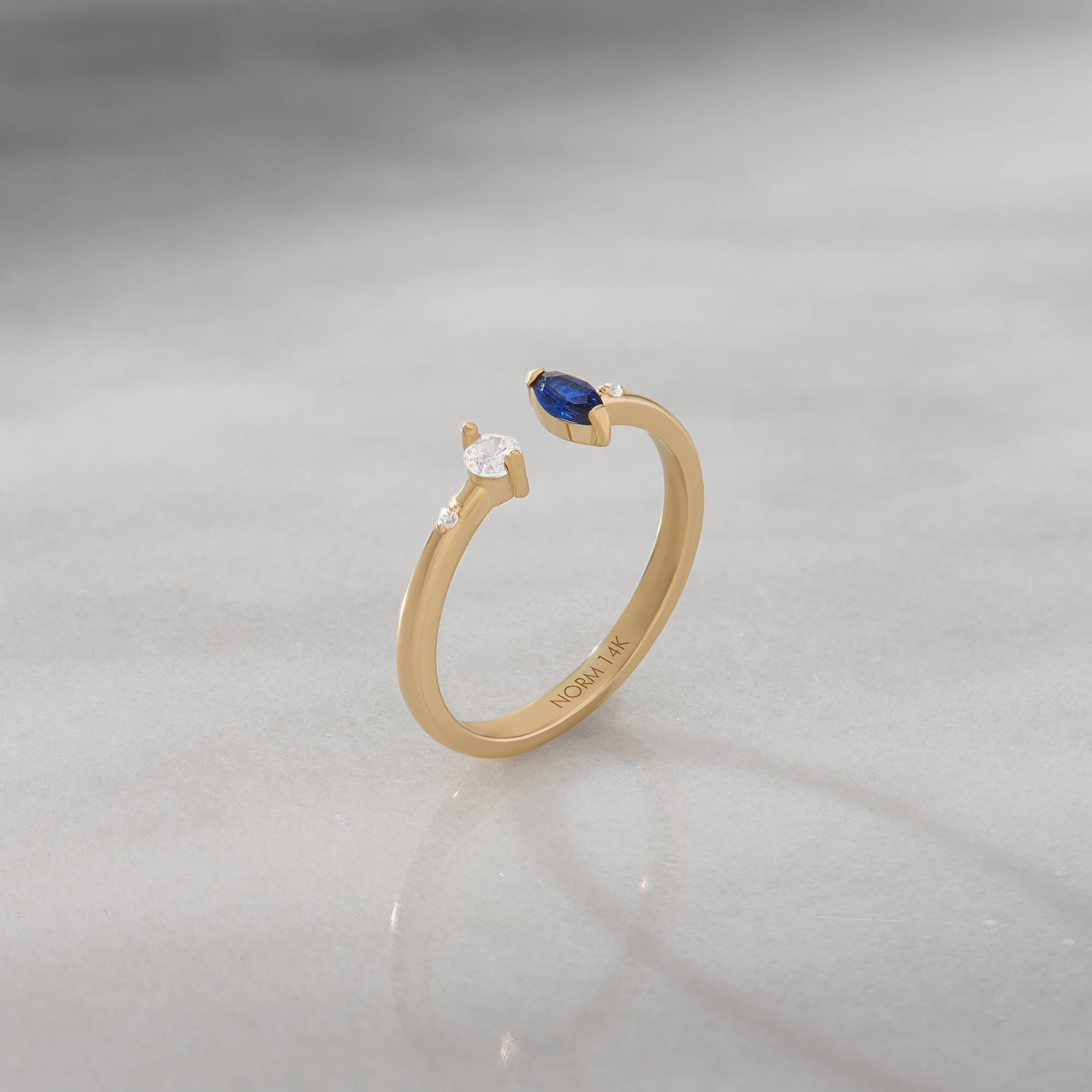 Lab-Created Diamond Sapphire Marquise Open Ring in Solid Gold