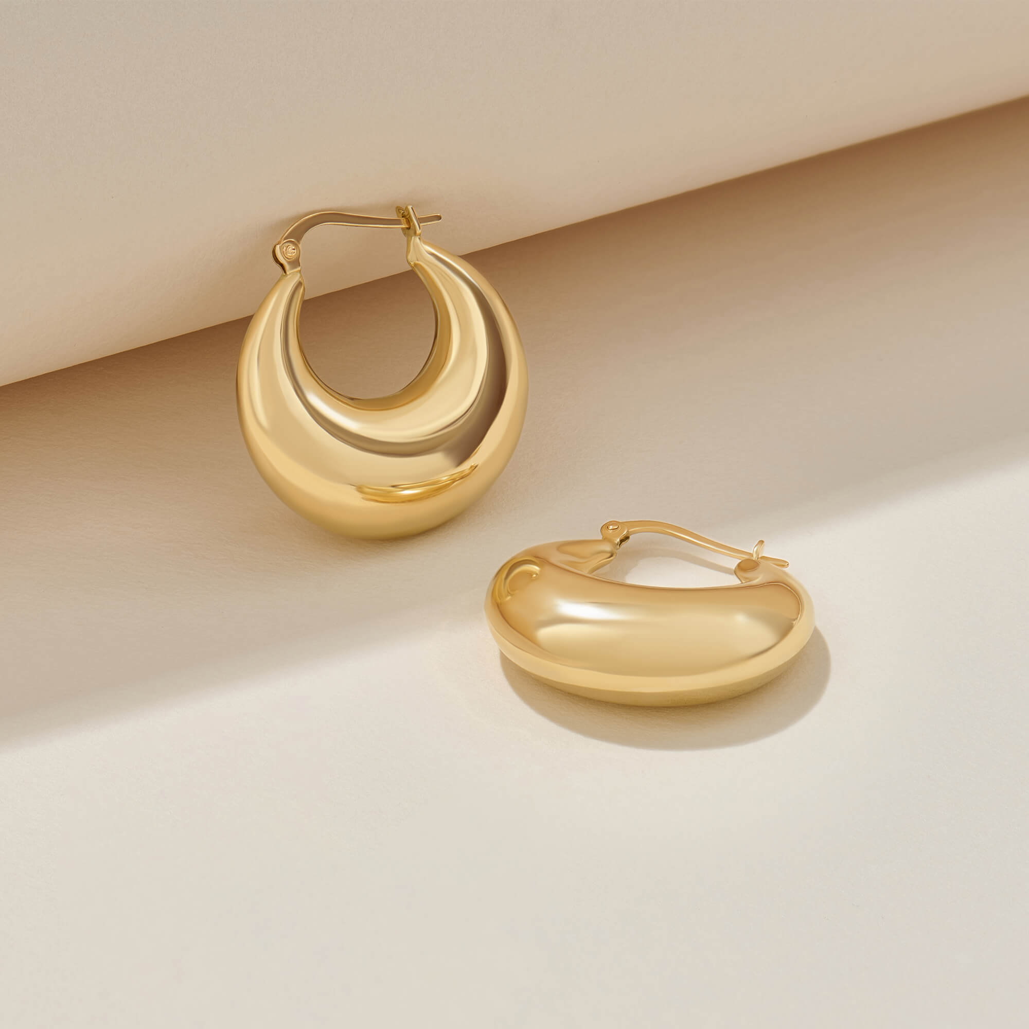 Puffy Hoop Earrings in Solid 14K Gold