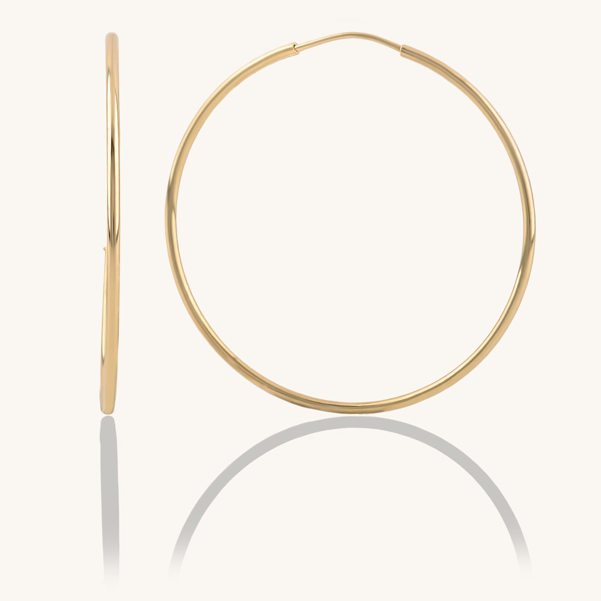 14k Yellow Gold Thin Large Hoop Earrings for Women