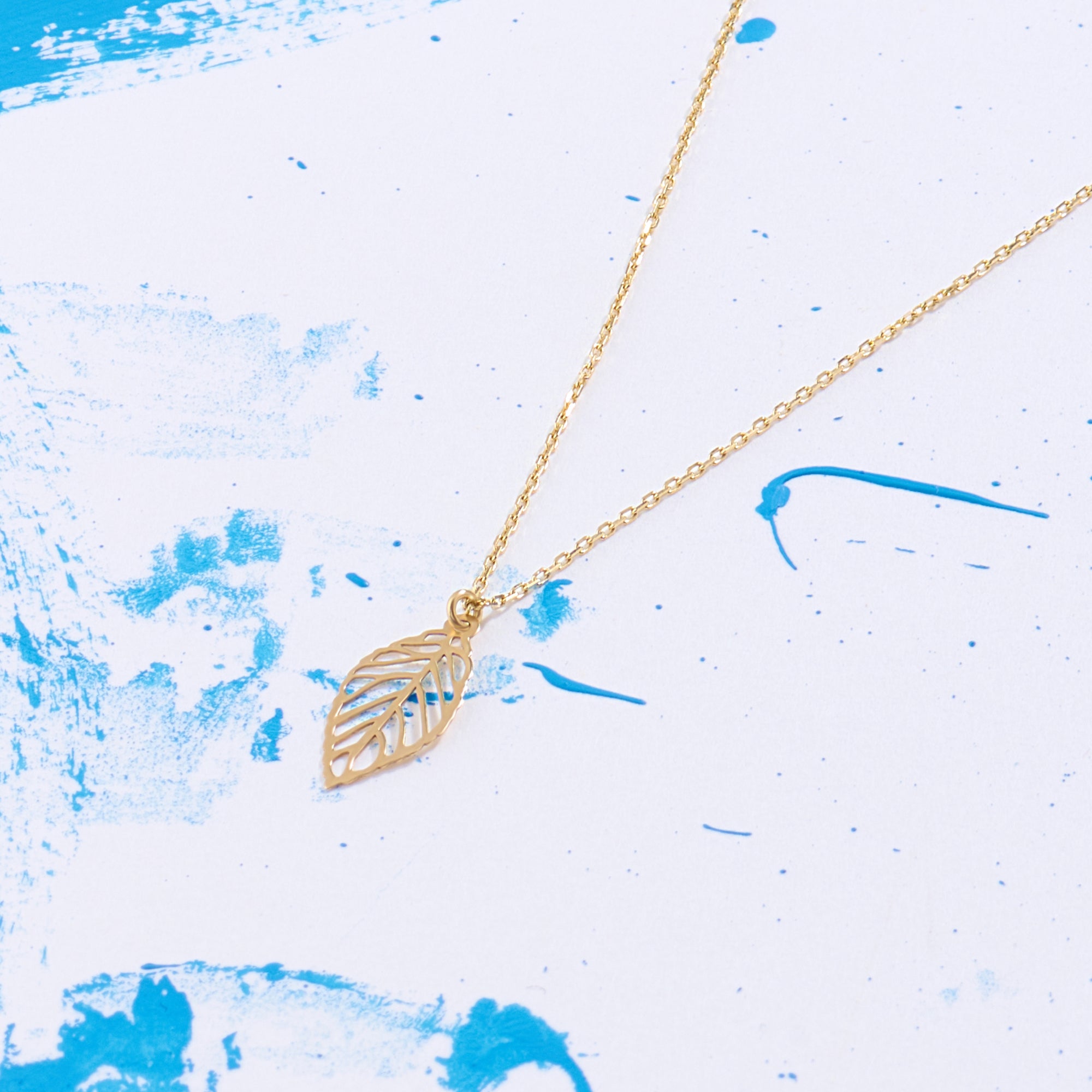 14K Solid Gold Botanical Leaf Necklace