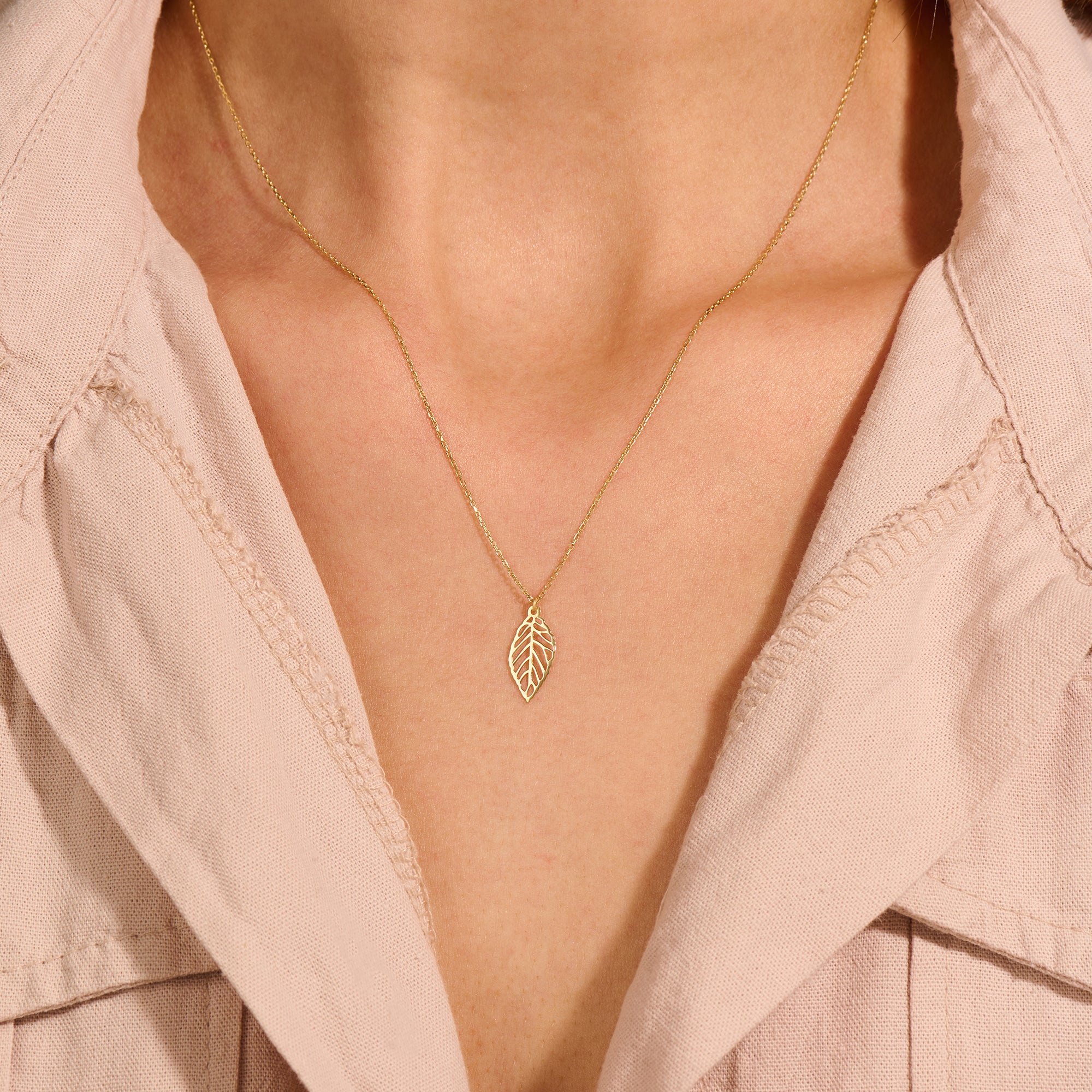 14K Real Gold Botanical Leaf Necklace