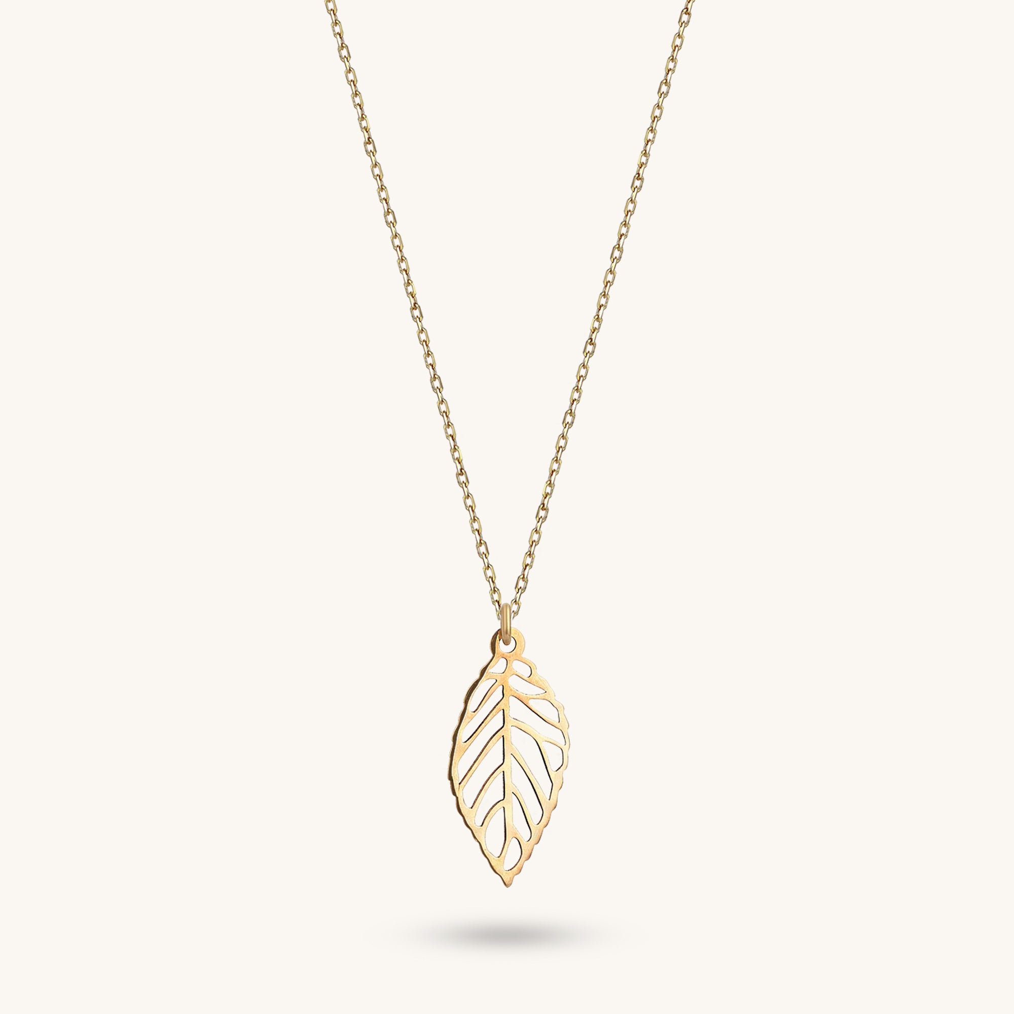 14k Real Yellow Gold Dainty Leaf Necklace for Women