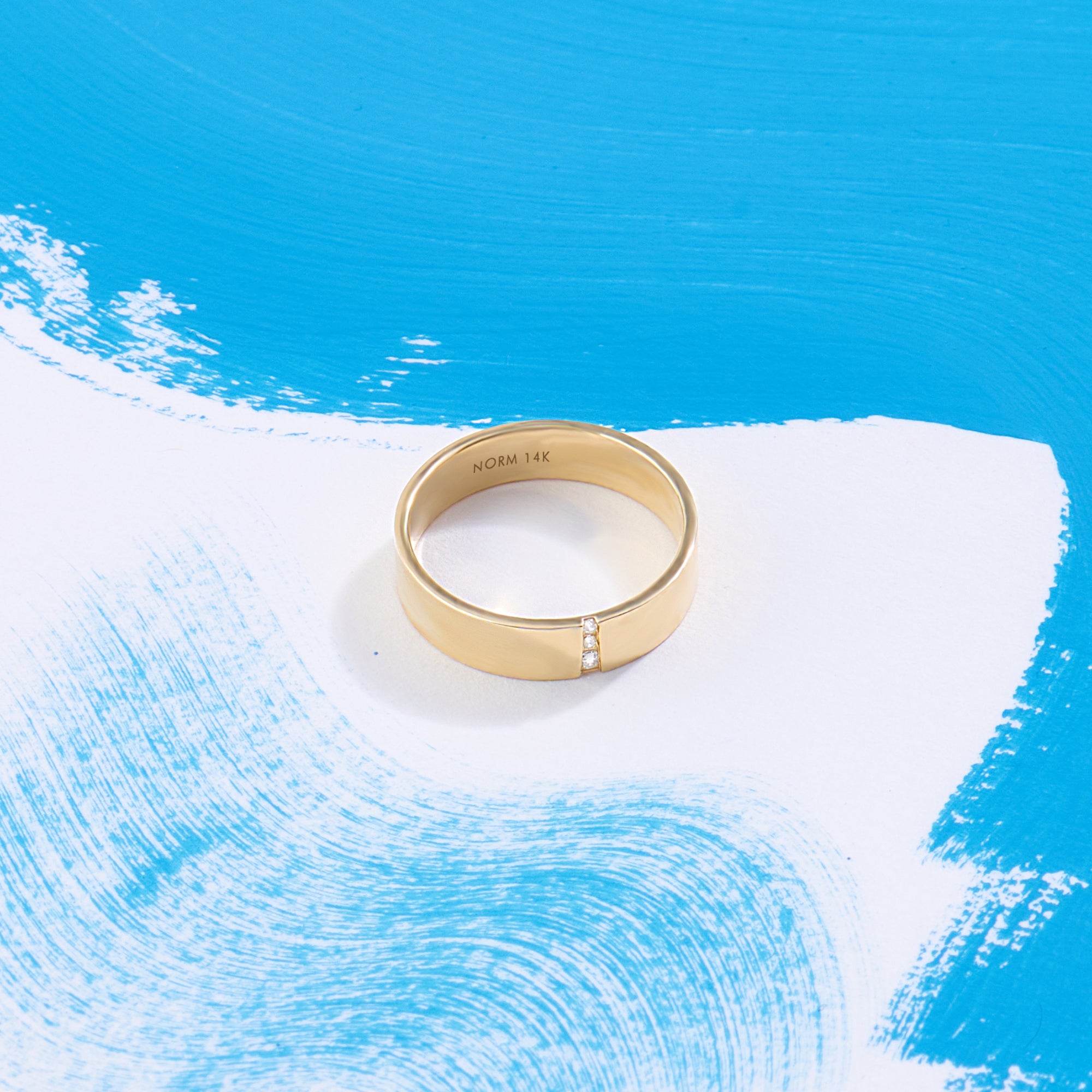 14k Solid Yellow Gold Vertical Line Pave 4.5mm Wedding Band Ring for Women