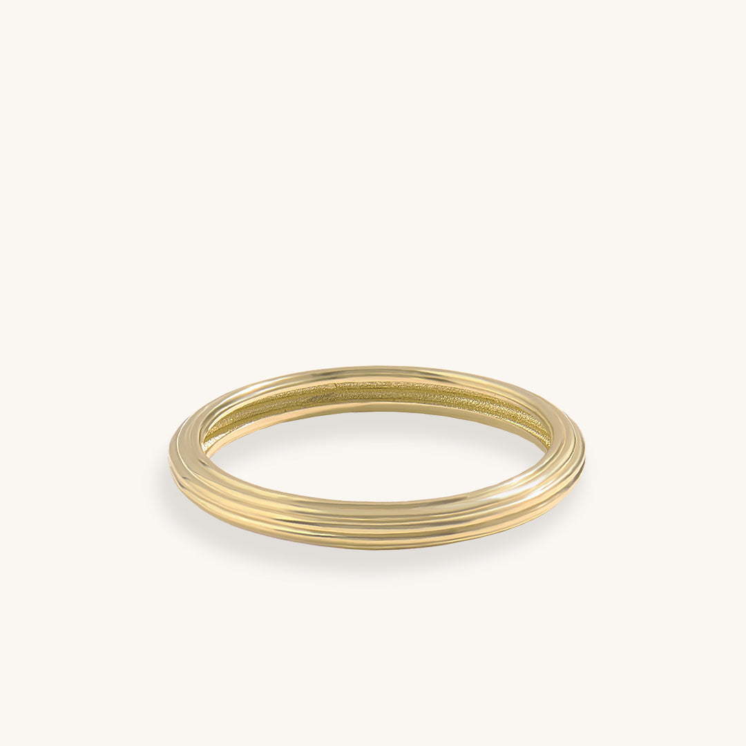 14K Real Yellow Gold Parallel Lines Stackable Band Ring