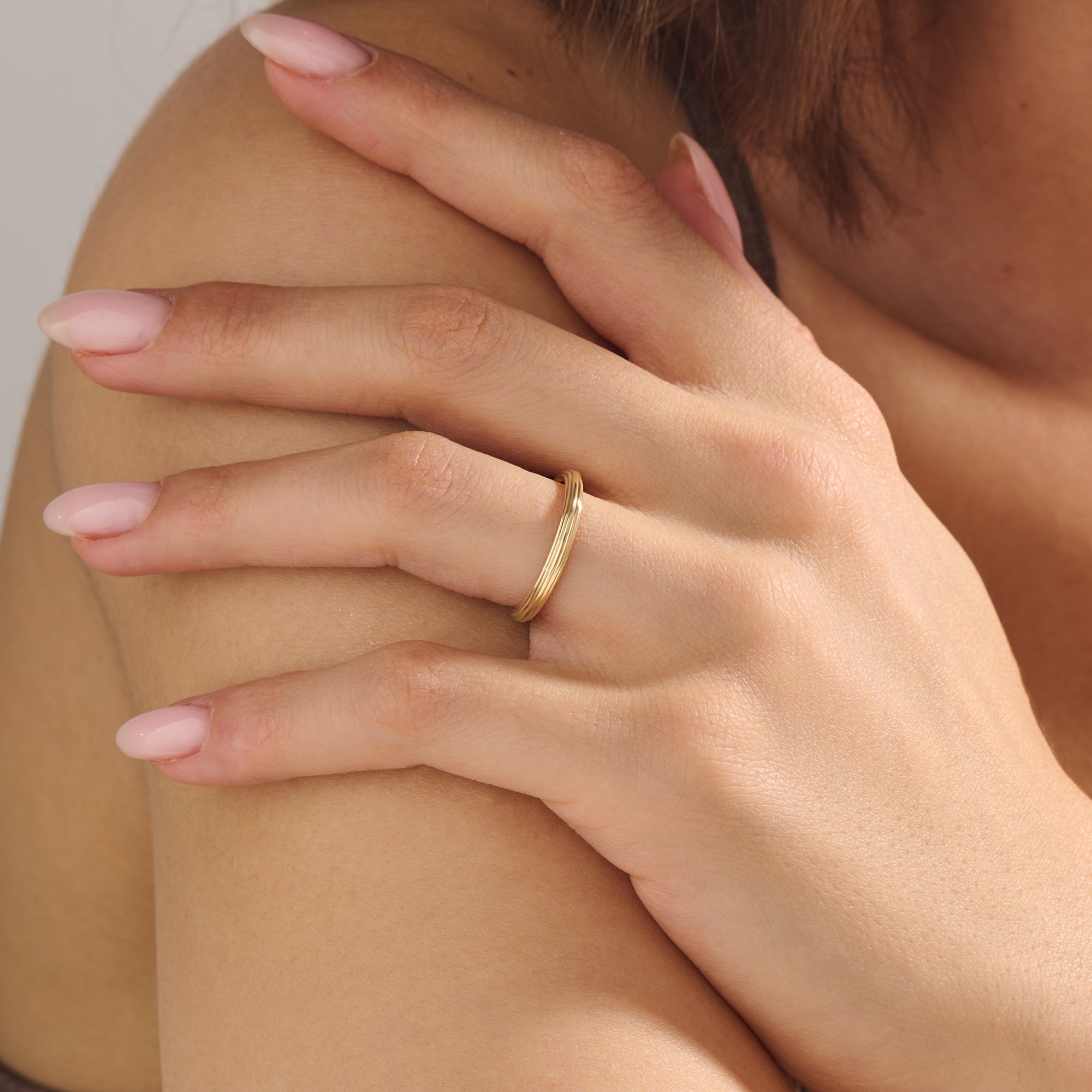 14K Real Yellow Gold Linear Band Ring