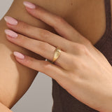 14K Real Gold Linear Dome Statement Ring