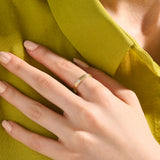 Solid 14K Yellow Gold Linear Design Dome Band Ring Paved with CZ Diamonds