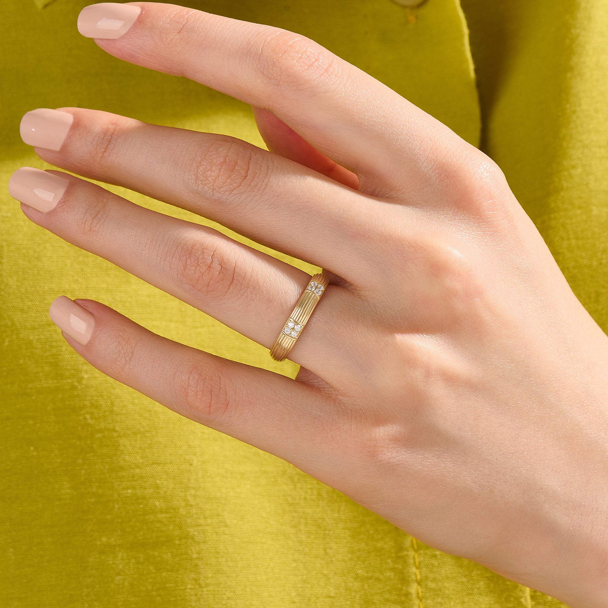 14K Solid Gold Linear Harmony Band for Women