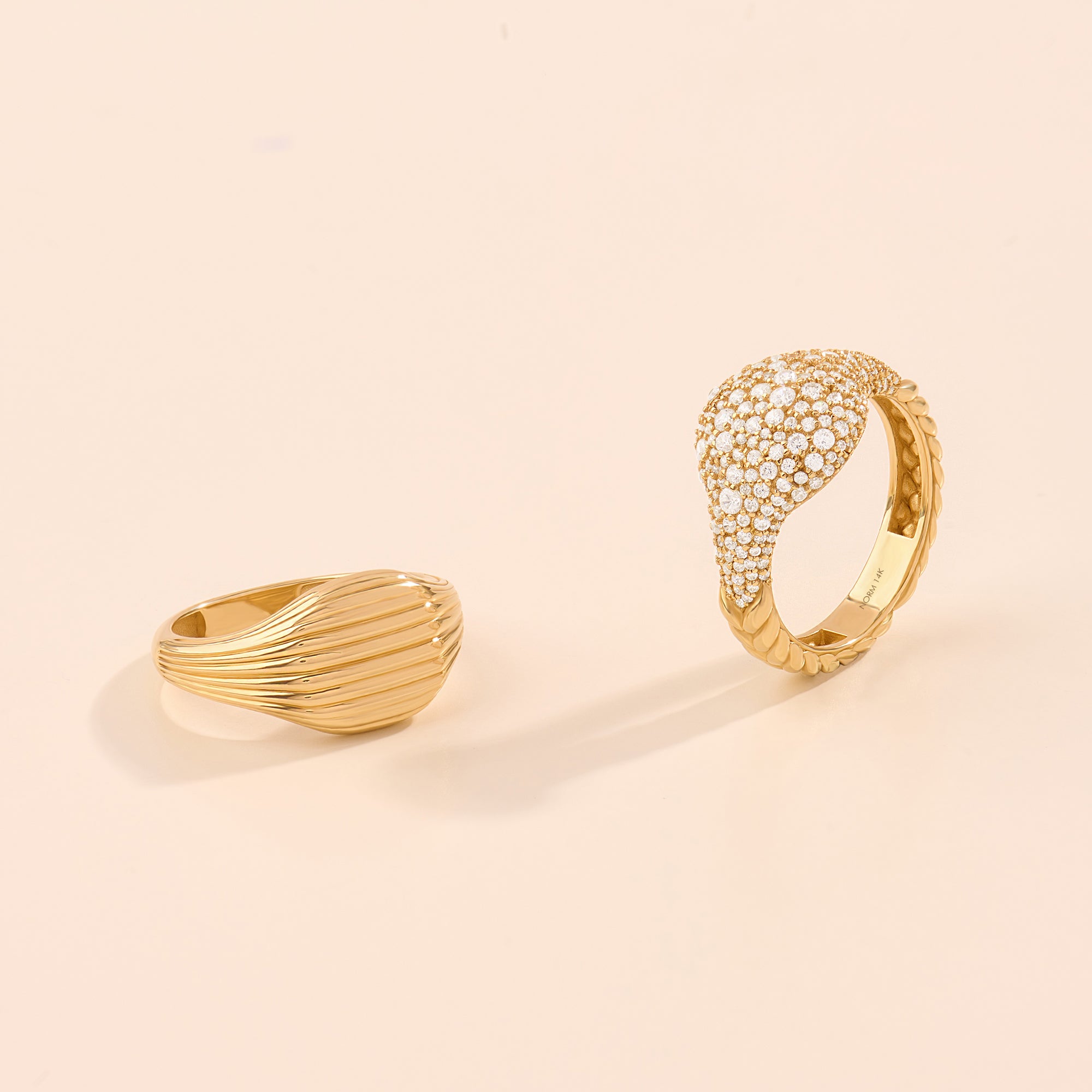 14K Real Yellow Gold Parallel Linear Square Signet Ring