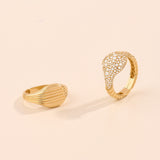 14K Real Yellow Gold Parallel Linear Square Signet Ring