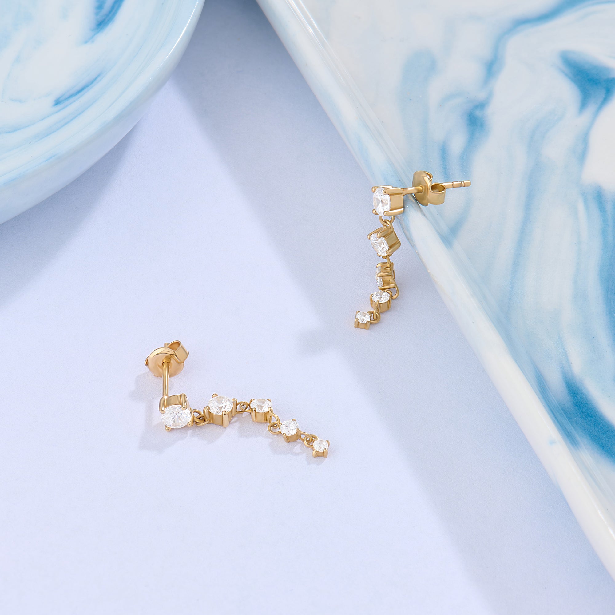 14K Real Gold Long Drop Earrings