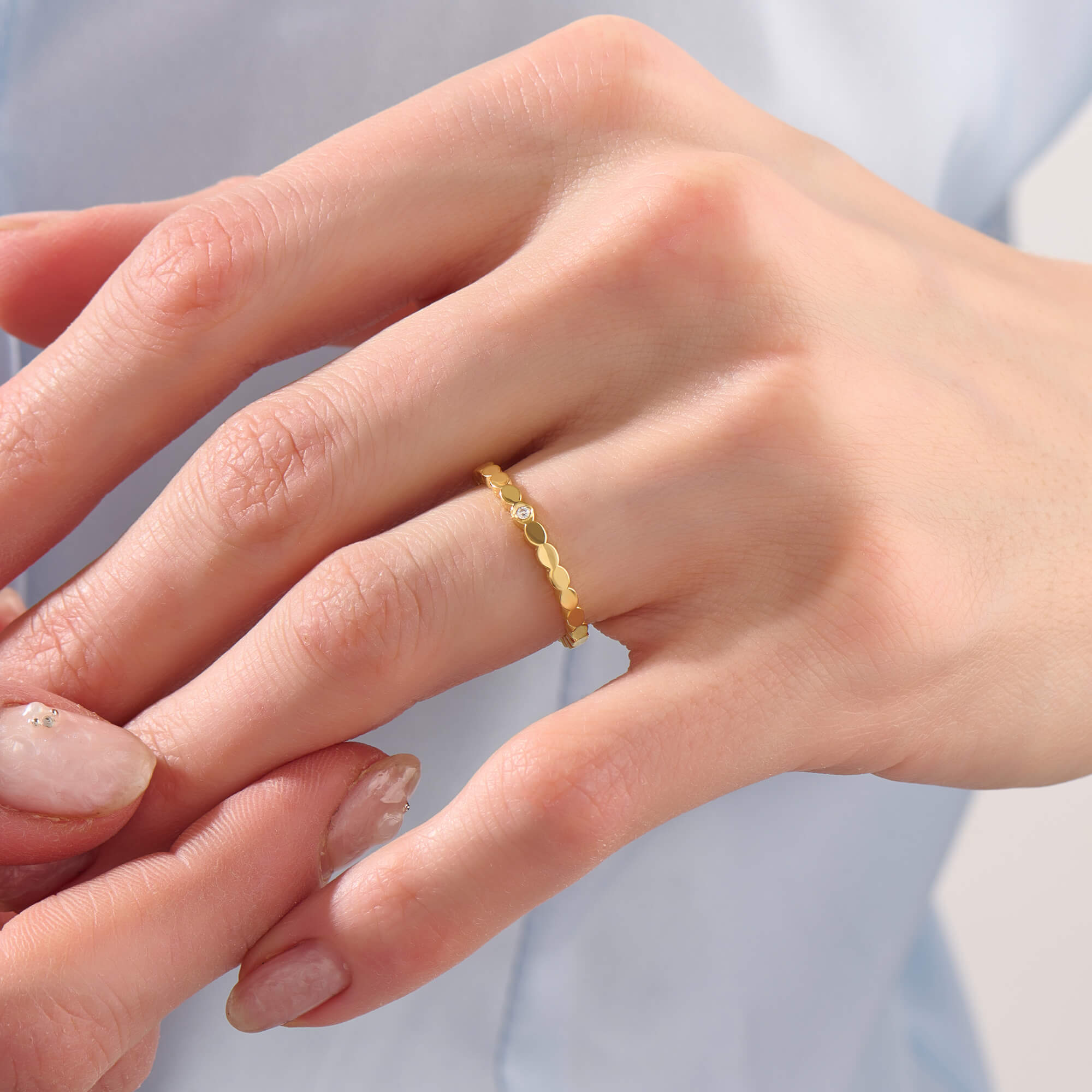 Women's Luna Dotted Band Ring in Yellow Gold Vermeil on 925 Solid Silver