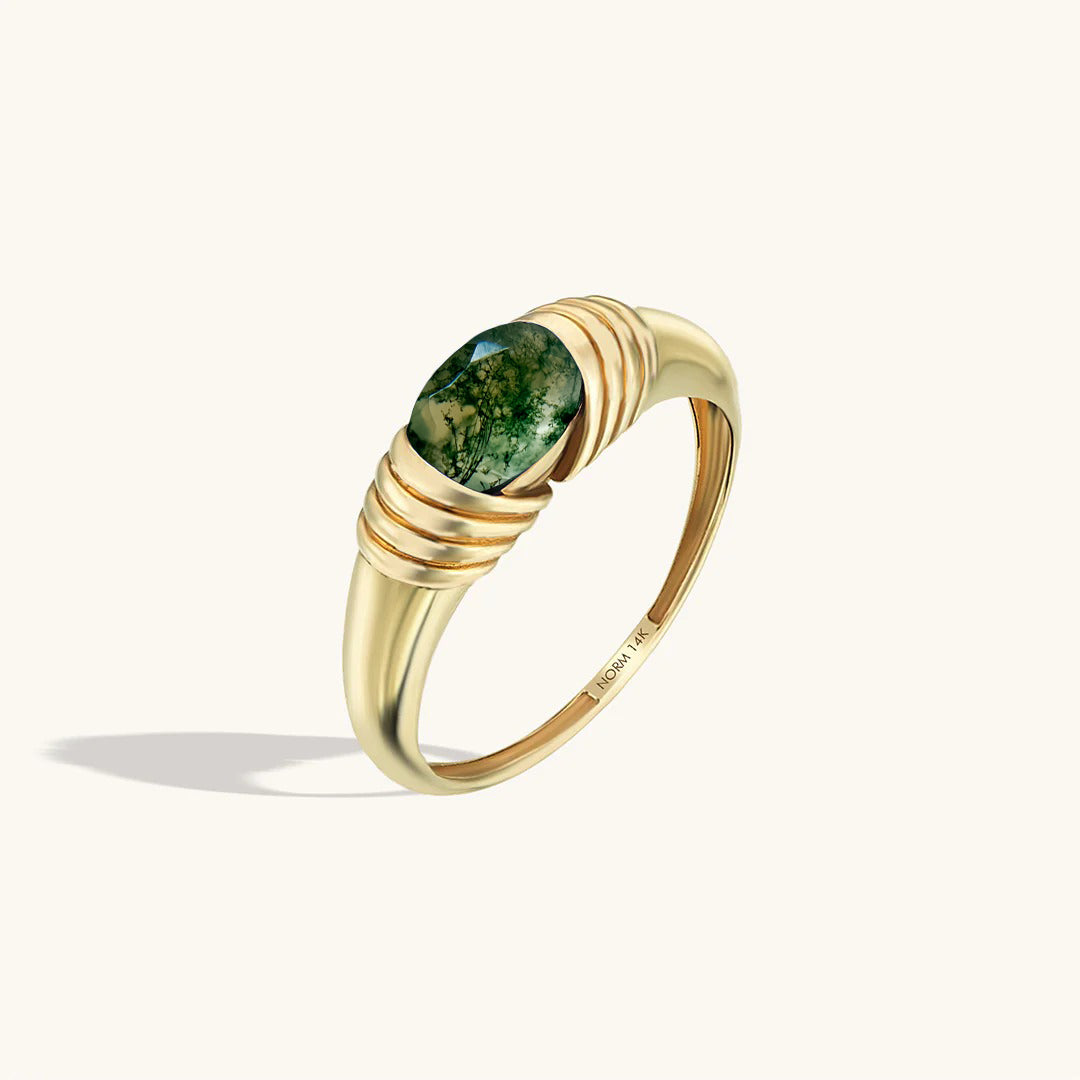 Majestic Moss Agate Ring in Solid Yellow Gold