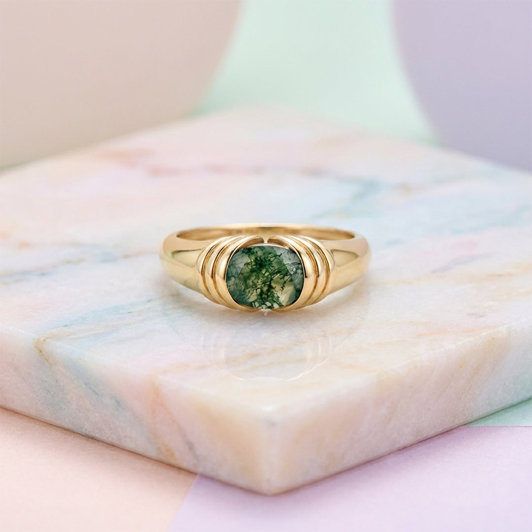 Solid Gold Majestic Moss Agate Ring