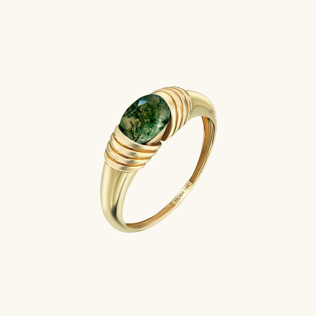 Solid Yellow Gold Majestic Moss Agate Ring