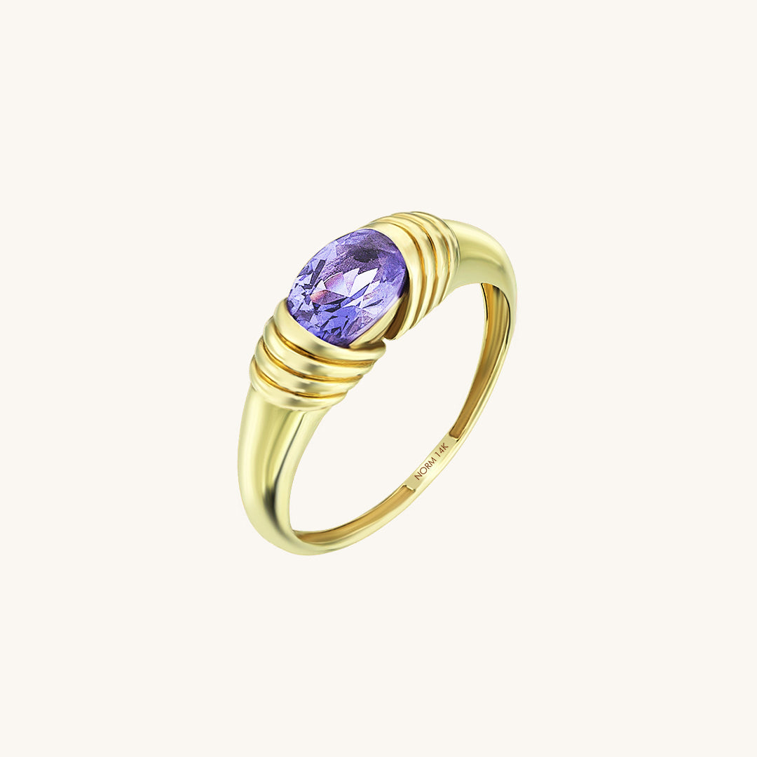 14k Solid Yellow Gold Designer Tanzanite Statement Ring