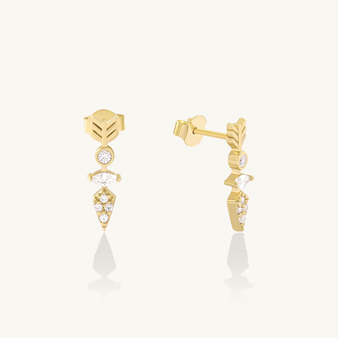 Marquise Arrow Earrings in Solid Yellow Gold