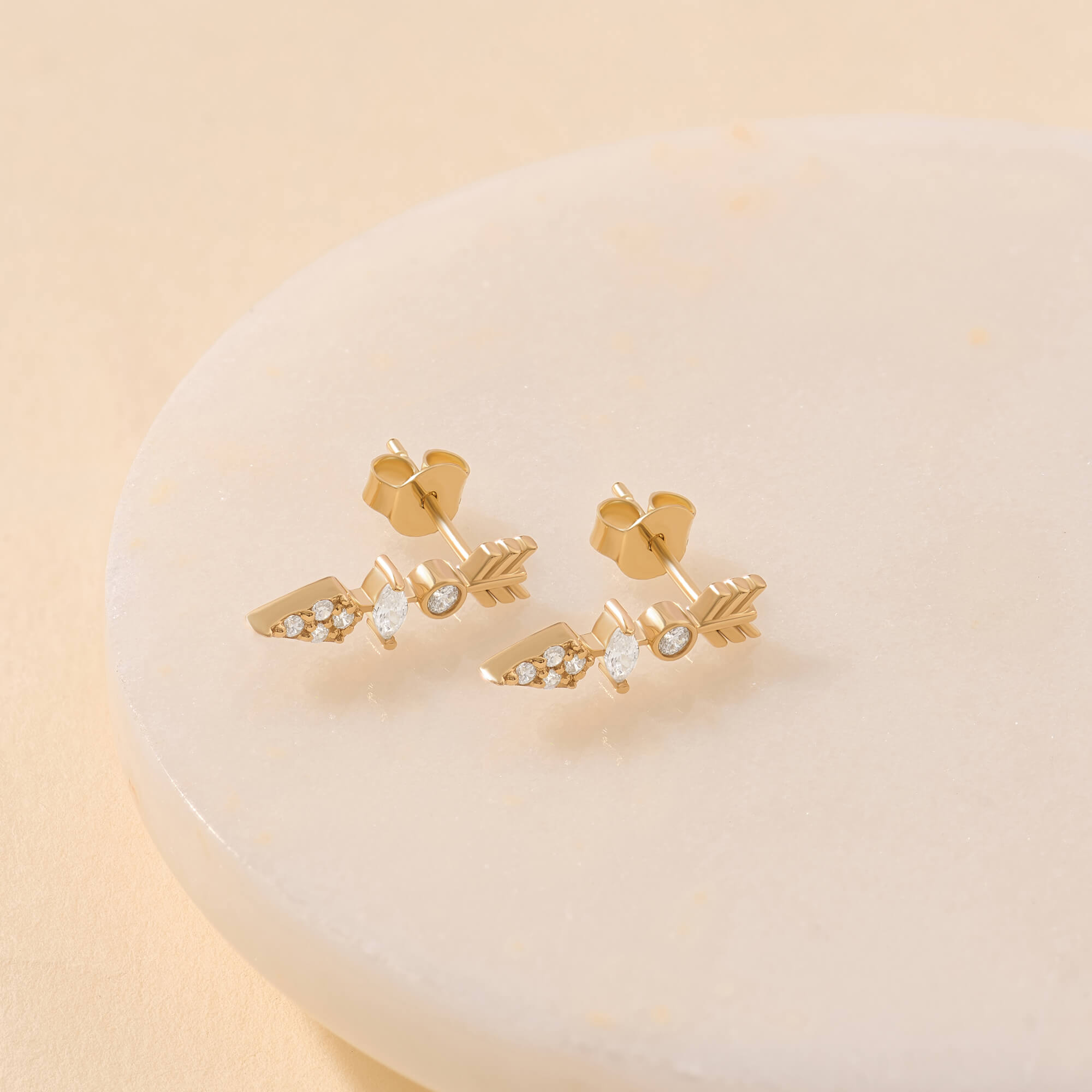 Marquise Stone Design Arrow Earrings in Solid Gold